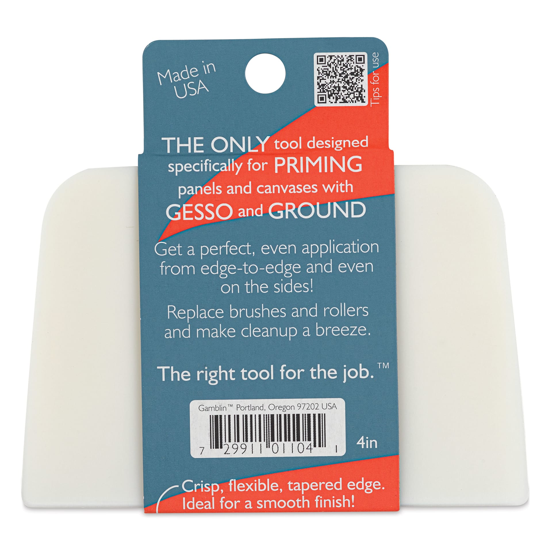 Gamblin Ground and Gesso Blade - Small, 4" Wide, back of the packaging