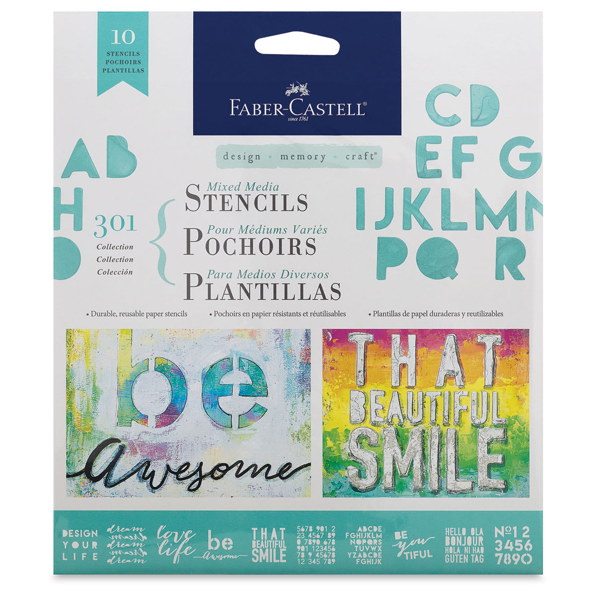 Mixed Media Stencils - Front of package of 301 Collection of 10 Stencils
