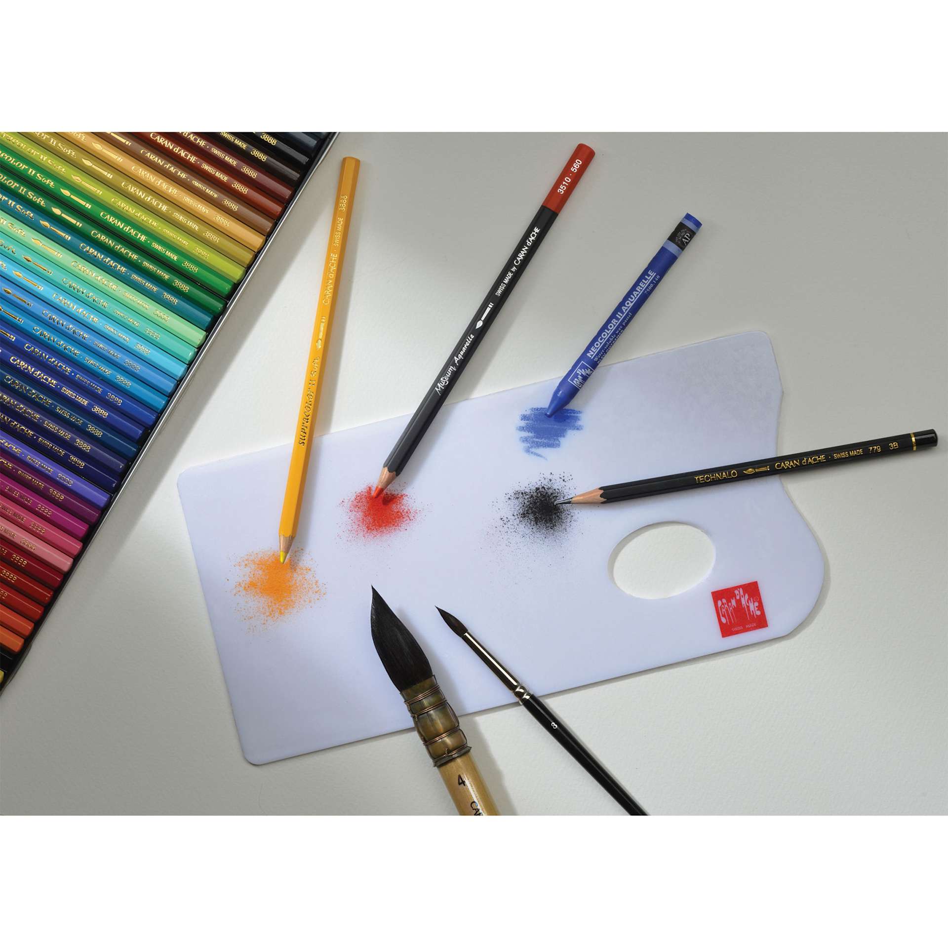 Caran d'Ache Palette Aquarelle (watercolor pencil, Neocolor II, and graphite pencils)