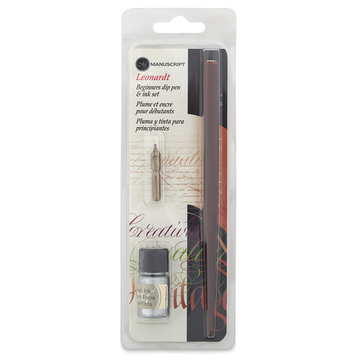 Manuscript Leonardt Beginners Dip Pen Sets - Front of blister package of Dip Pen and Silver Ink Manuscript Leonardt Beginners Dip Pen Sets - Front of blister package of Dip Pen and Silver Ink