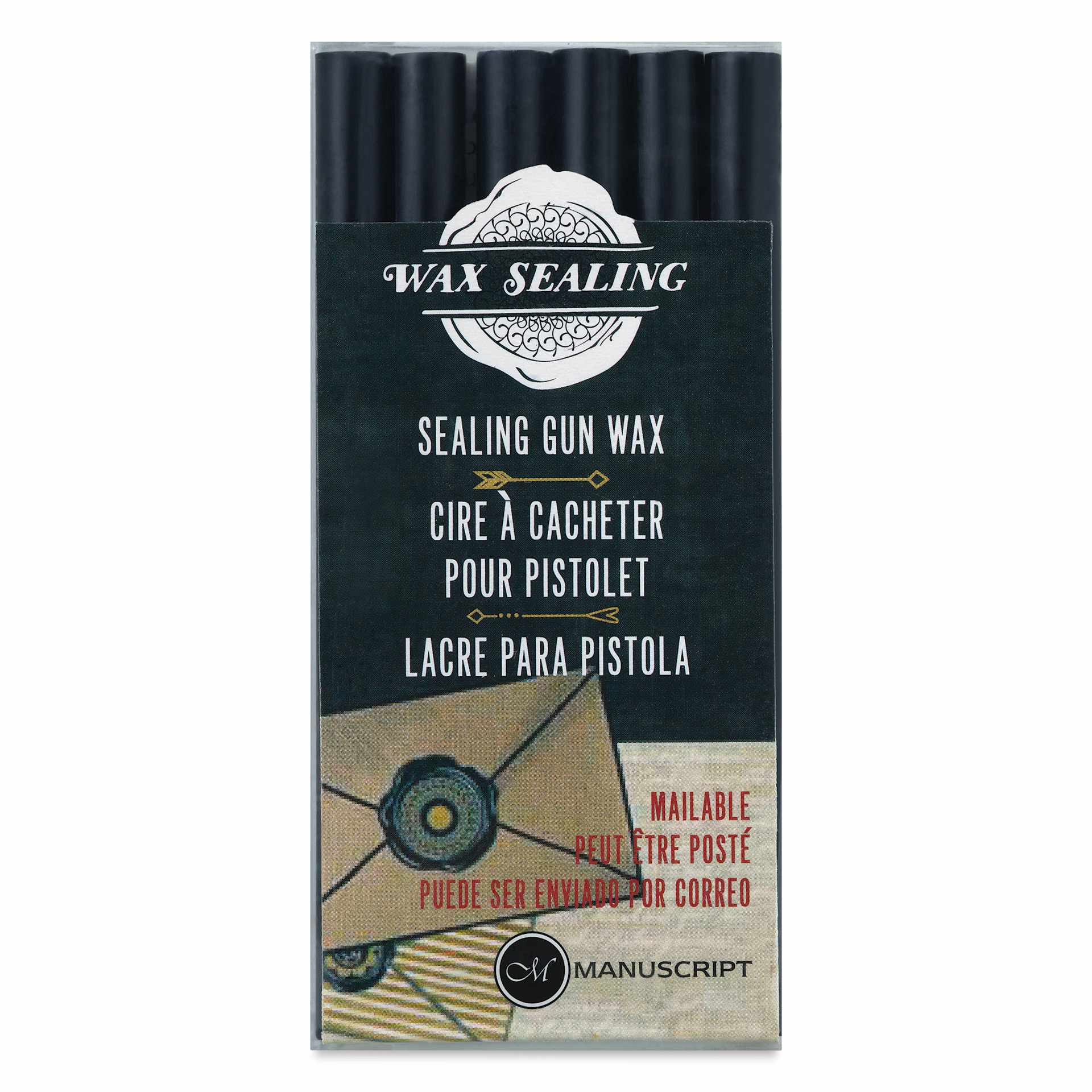 Manuscript Sealing Gun Wax Sticks - Black, Pkg of 6, front of packaging