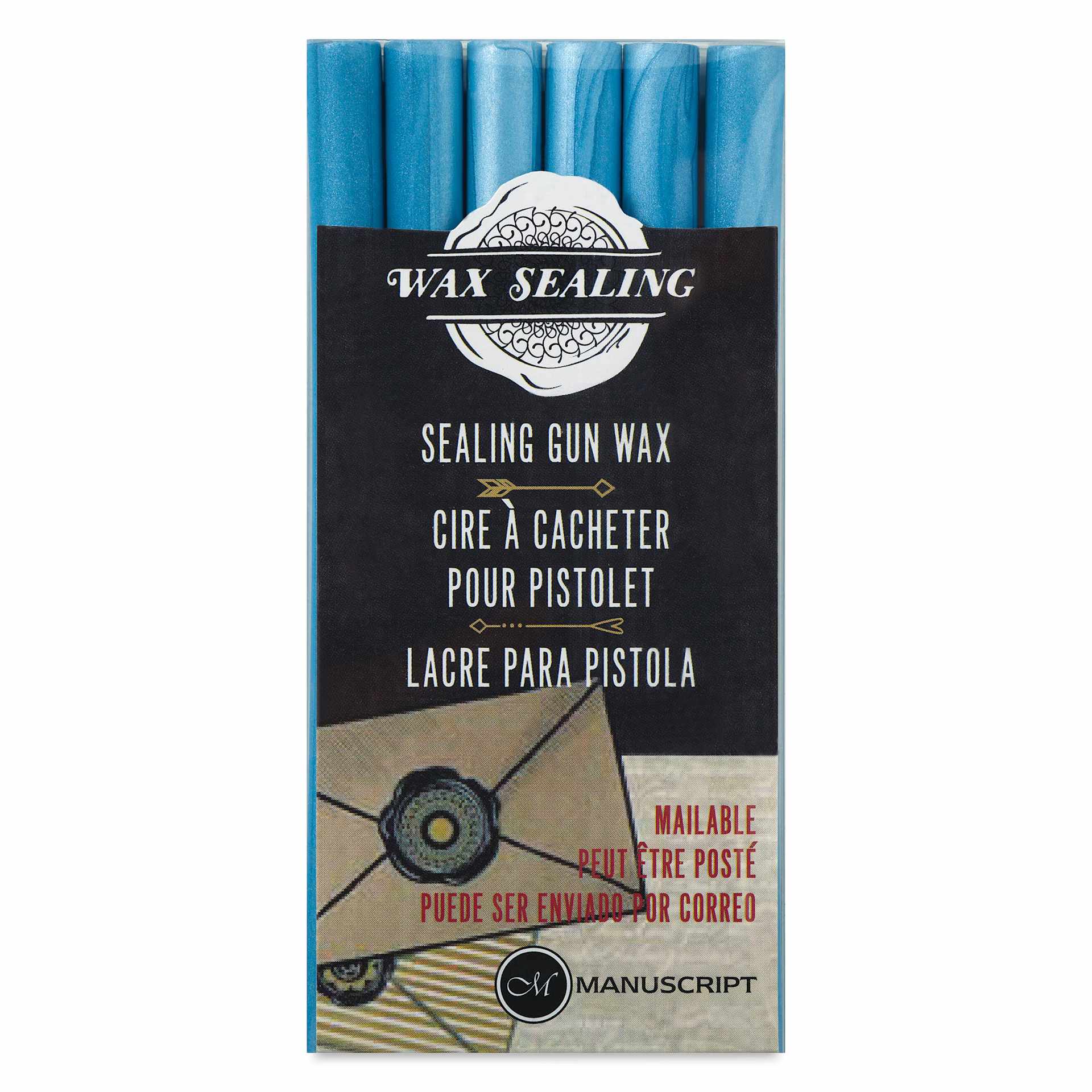 Manuscript Sealing Gun Wax Sticks - Powder Blue, Pkg of 6, front of packaging