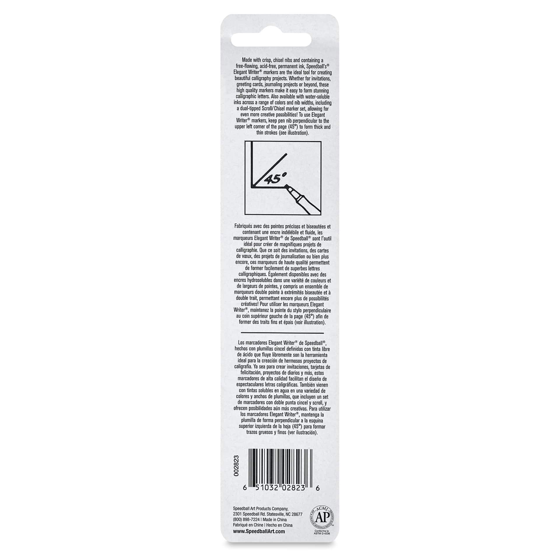 Speedball Elegant Writer Permanent Marker - Black, 2.0 mm, chisel Tip back of package