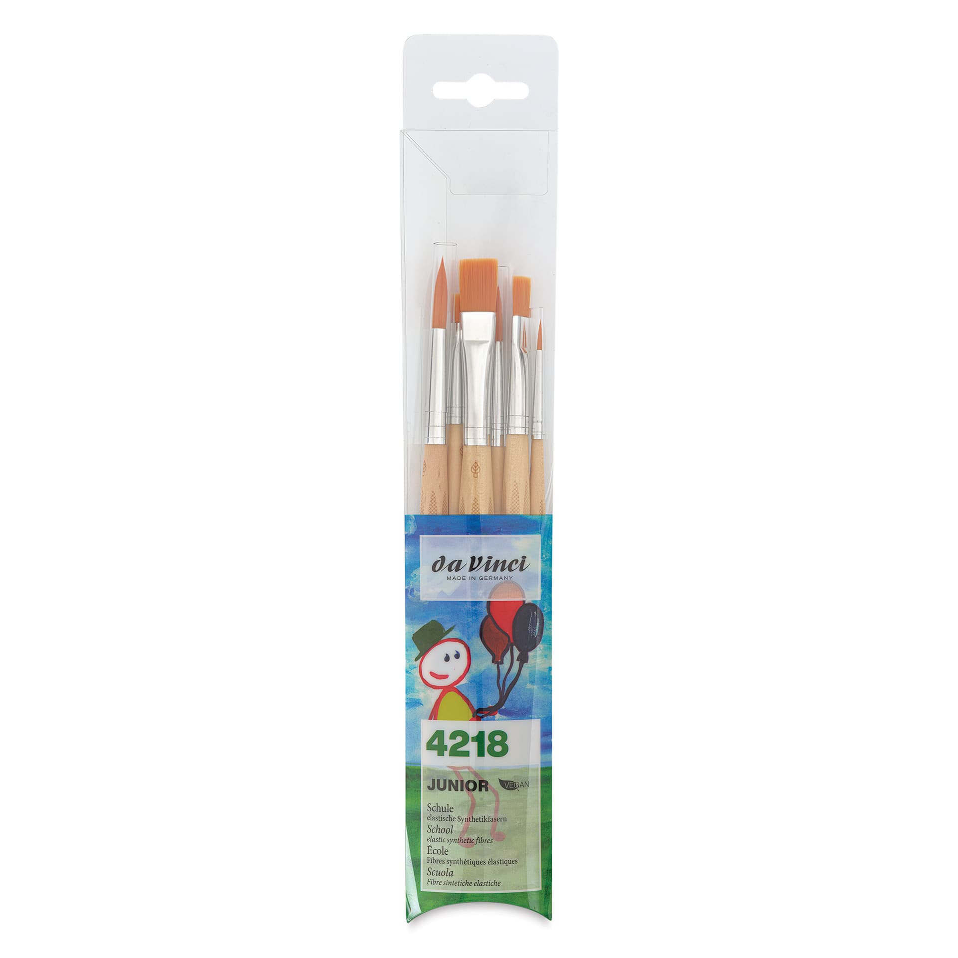 Da Vinci Junior Synthetic Brushes - Short Handle, Assorted, Set of 6, front of the packaging