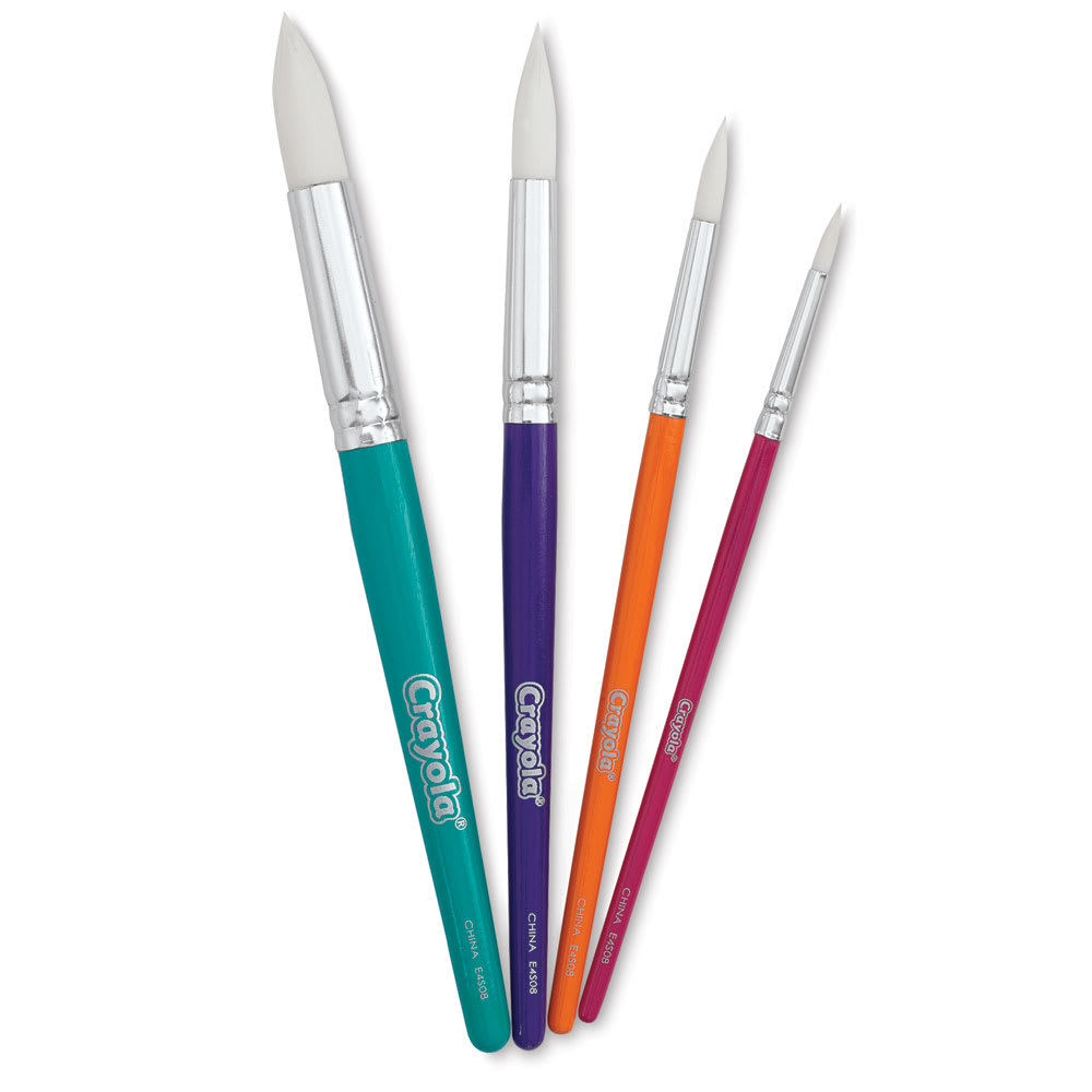 Crayola White Taklon Brush Set - Set of 4, Round, brushes fanned out