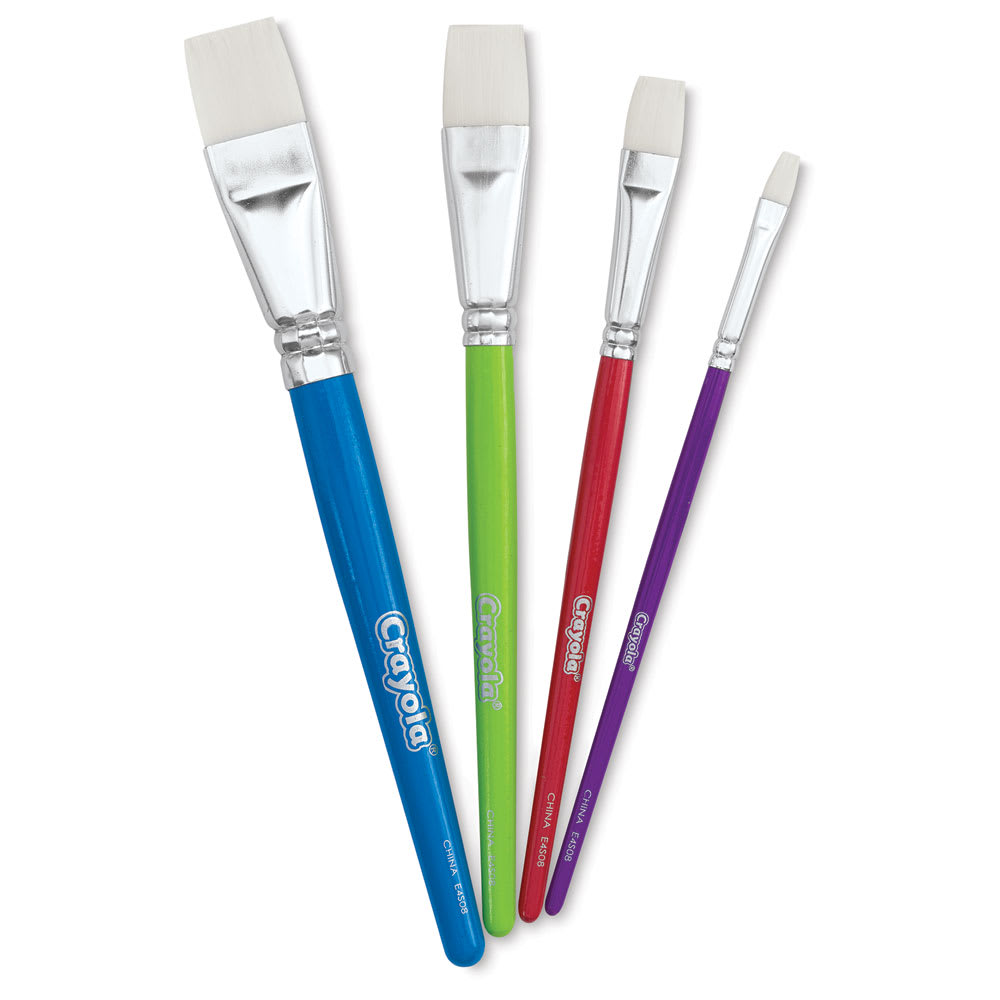 Crayola White Taklon Brush Set - Set of 4, Flat, brushes fanned out