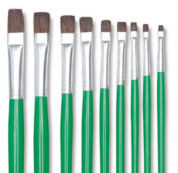 Blick Economy Ox/Pony Hair Brushes - Closeup of tips of Set of 9 Bright brushes 