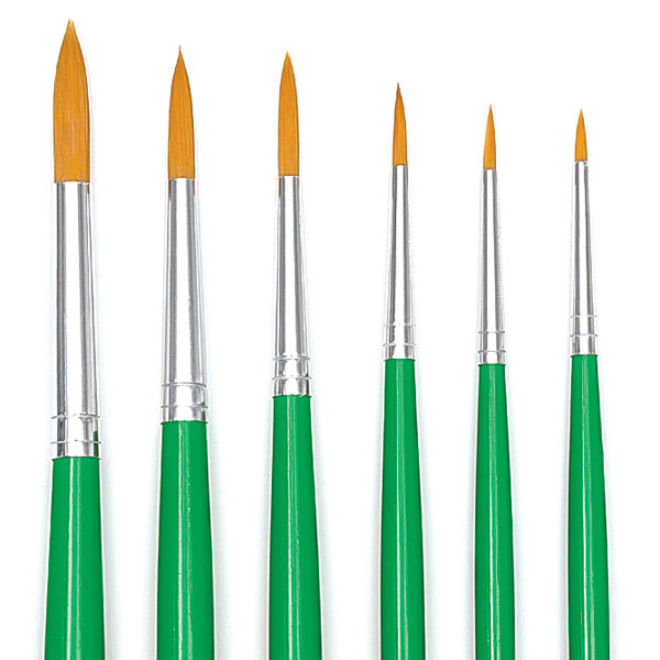 Golden Taklon Brushes - Round, Long Handle (Set of 6)