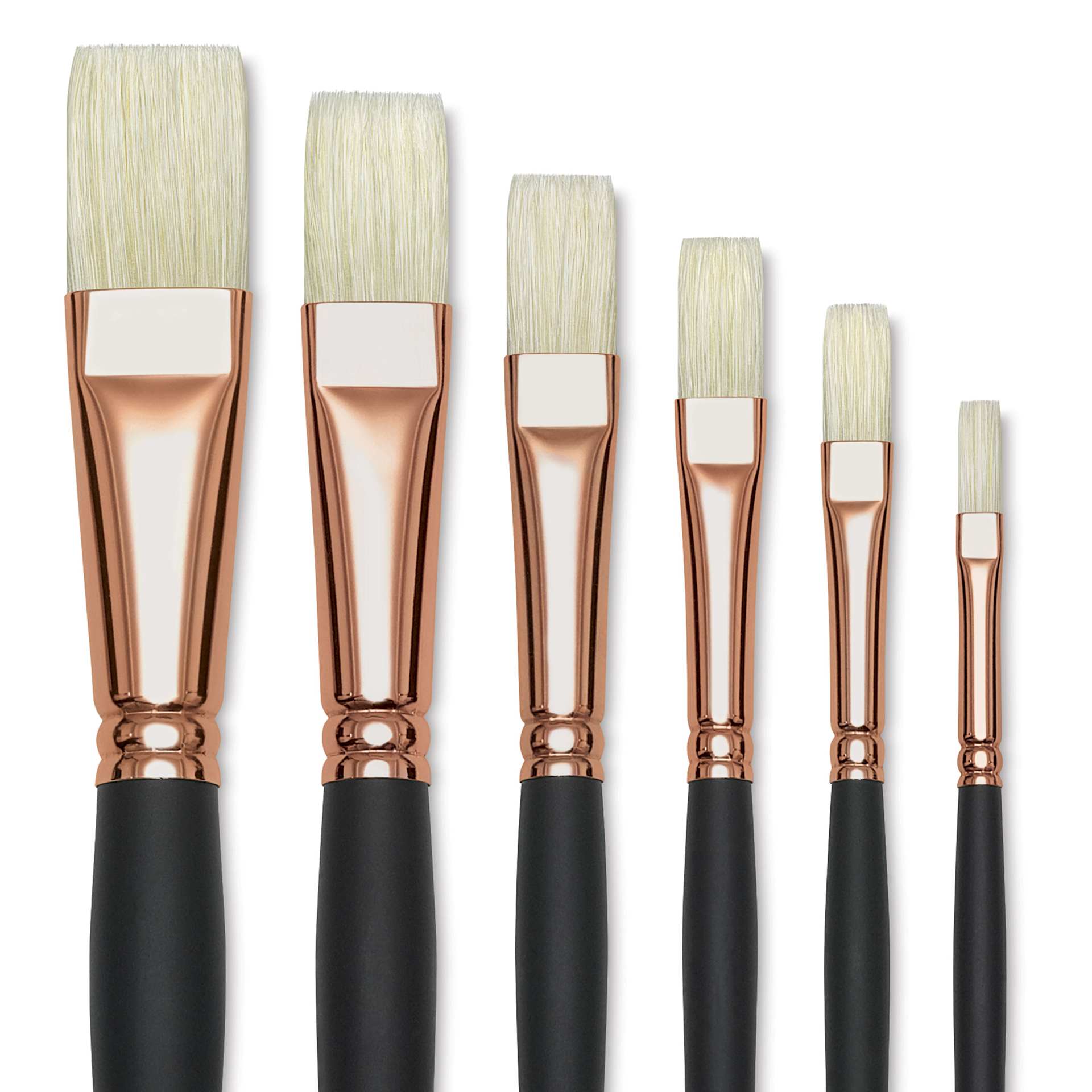 Blick Masterstroke Interlocking Bristle Brush Set - Flat, Long Handle, Set of 6, close up