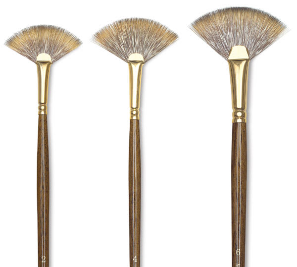 Winsor & Newton Monarch Brushes - Three Fan brushes shown vertically Winsor & Newton Monarch Brushes - Three Fan brushes shown vertically