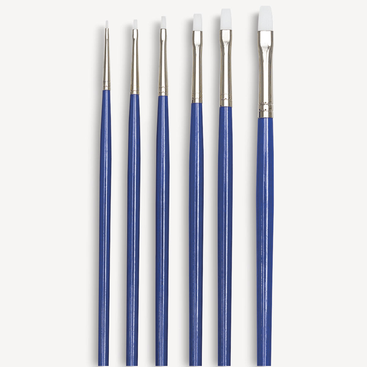 Wonder White Flat Brushes, Set of 6, Long Handle