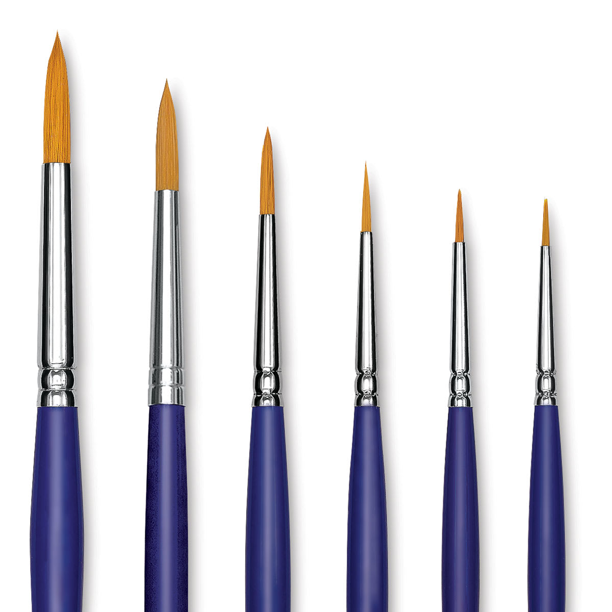 Blick Scholastic Golden Taklon Brush Set - Round, Long Handle, Set of 6 close up