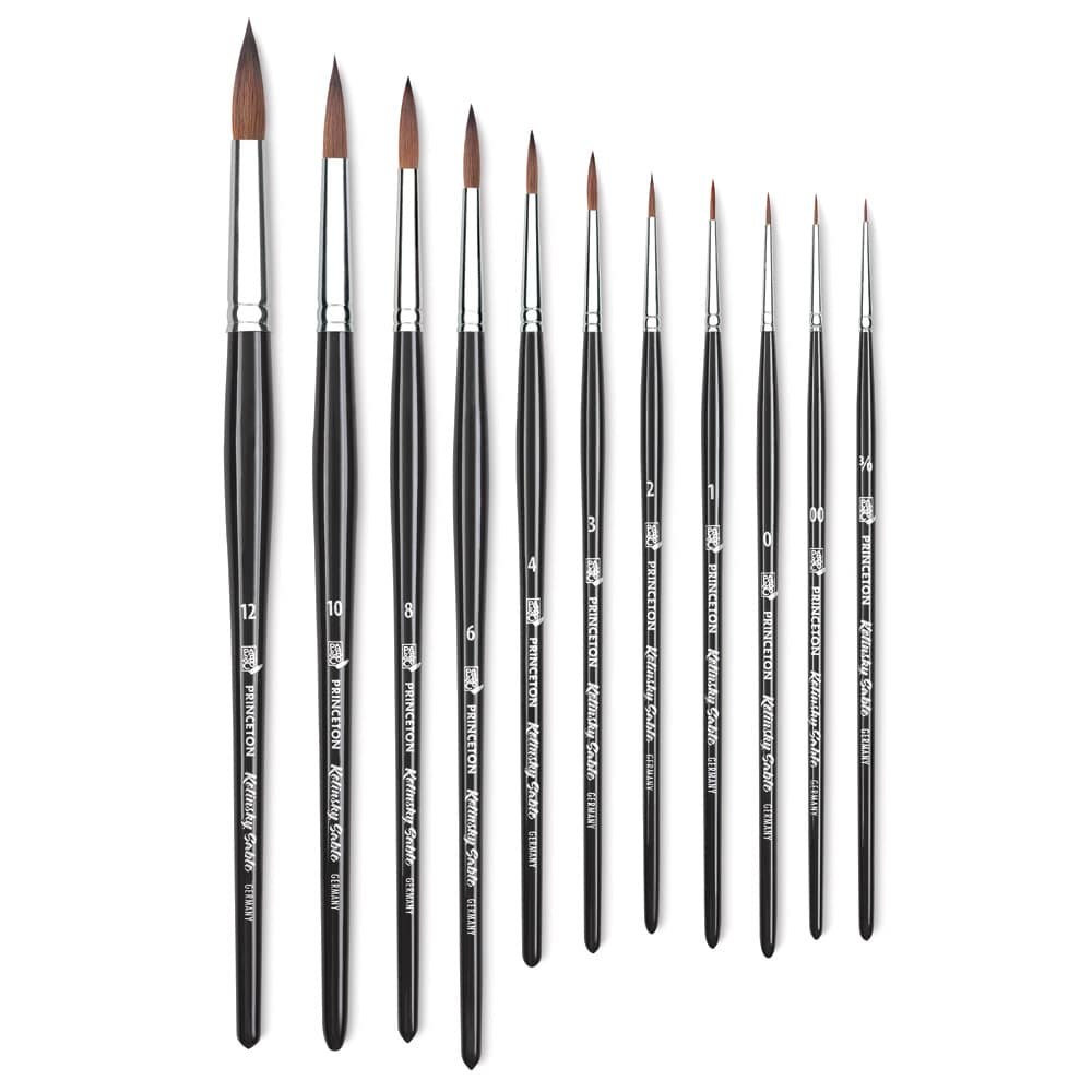 Princeton Siberia Series 7050 Natural Kolinsky Sable Brushes - All sizes shown upright Princeton Siberia Series 7050 Natural Kolinsky Sable Brushes - All sizes shown upright