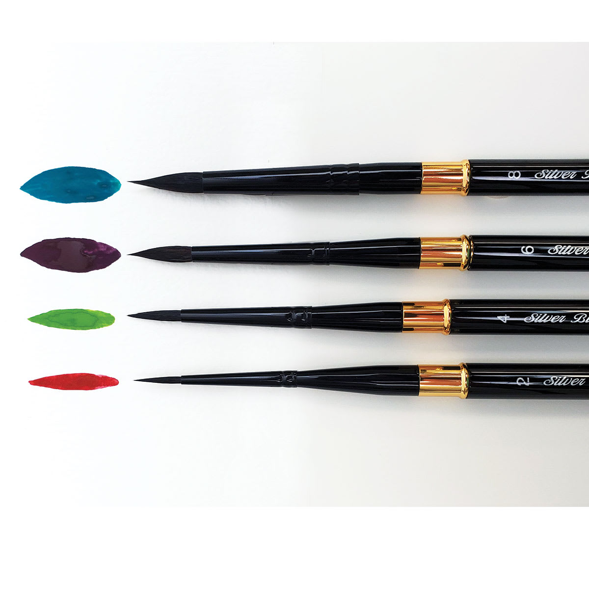 Silver Brush Black Velvet Voyage Brush Set - Set of 4 (with example strokes) Silver Brush Black Velvet Voyage Brush Set - Set of 4 (with example strokes)