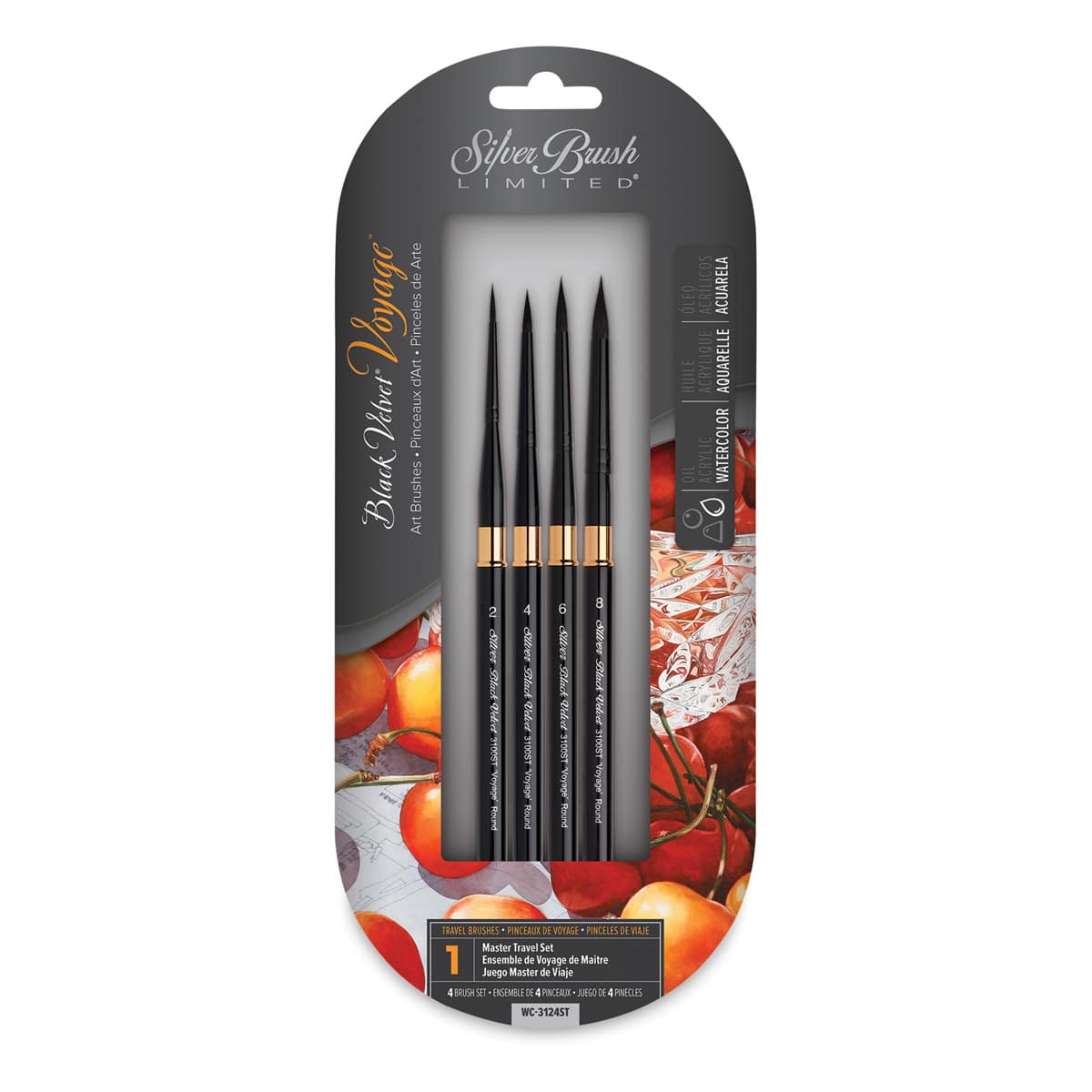Silver Brush Black Velvet Voyage Travel Brushes - Set of 4 (front of package) Silver Brush Black Velvet Voyage Travel Brushes - Set of 4 (front of package)