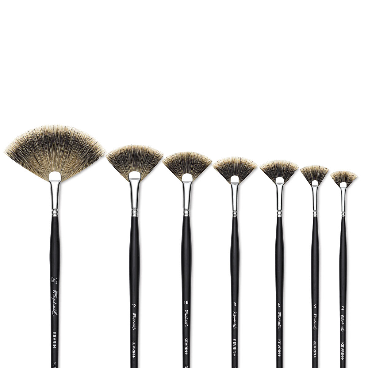 Raphaël Kevrin Plus Brushes - Closeup of tips of various size Fan Brushes