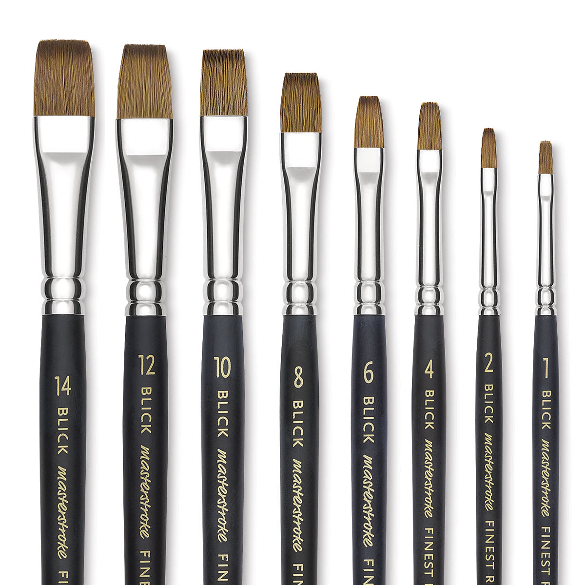 Blick Masterstroke Finest Red Sable Brushes - Brights, Short Handle, Partial view of the brushes