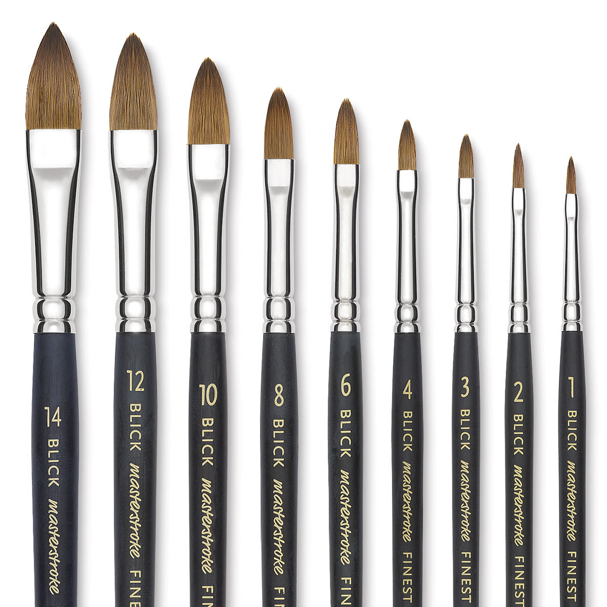 Blick Masterstroke Finest Red Sable Brushes - Filberts, Short Handle, Partial view of the brushes