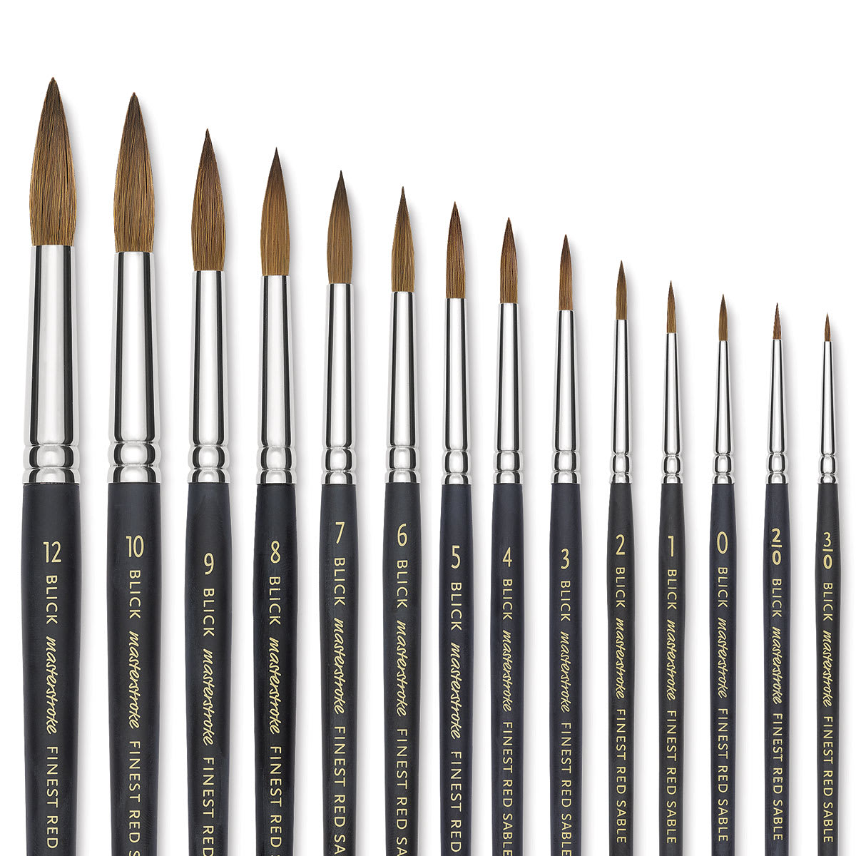 Blick Masterstroke Finest Red Sable Brushes - Rounds, Short Handle, Partial view of the brushes