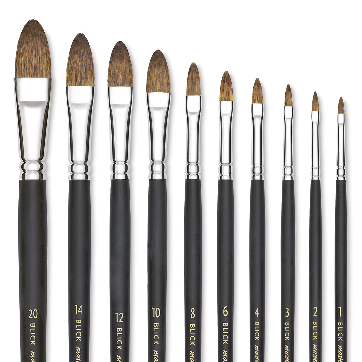 Blick Masterstroke Finest Red Sable Brushes - Filberts, Long Handle, Partial view of the brushes