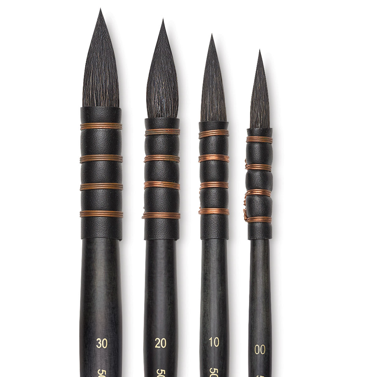 Silver Brush Atelier Series Squirrel Blend Brushes - Closeup of 4 sizes of brushes
