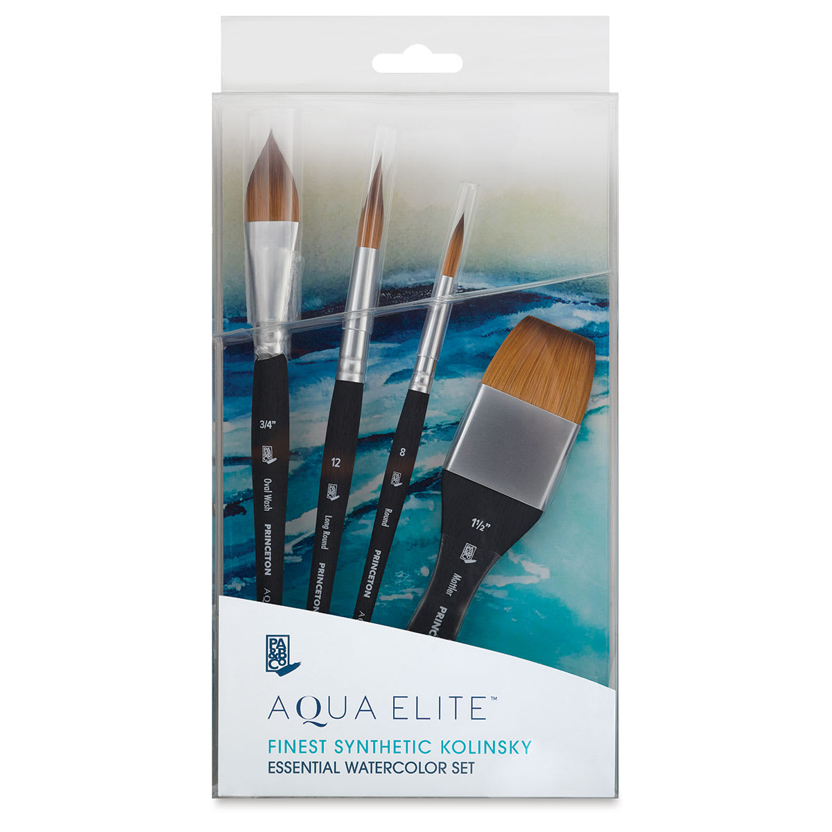 Princeton Aqua Elite Series 4850 Synthetic Brushes - Box Set of 4, front of packaging Princeton Aqua Elite Series 4850 Synthetic Brushes - Box Set of 4, front of packaging