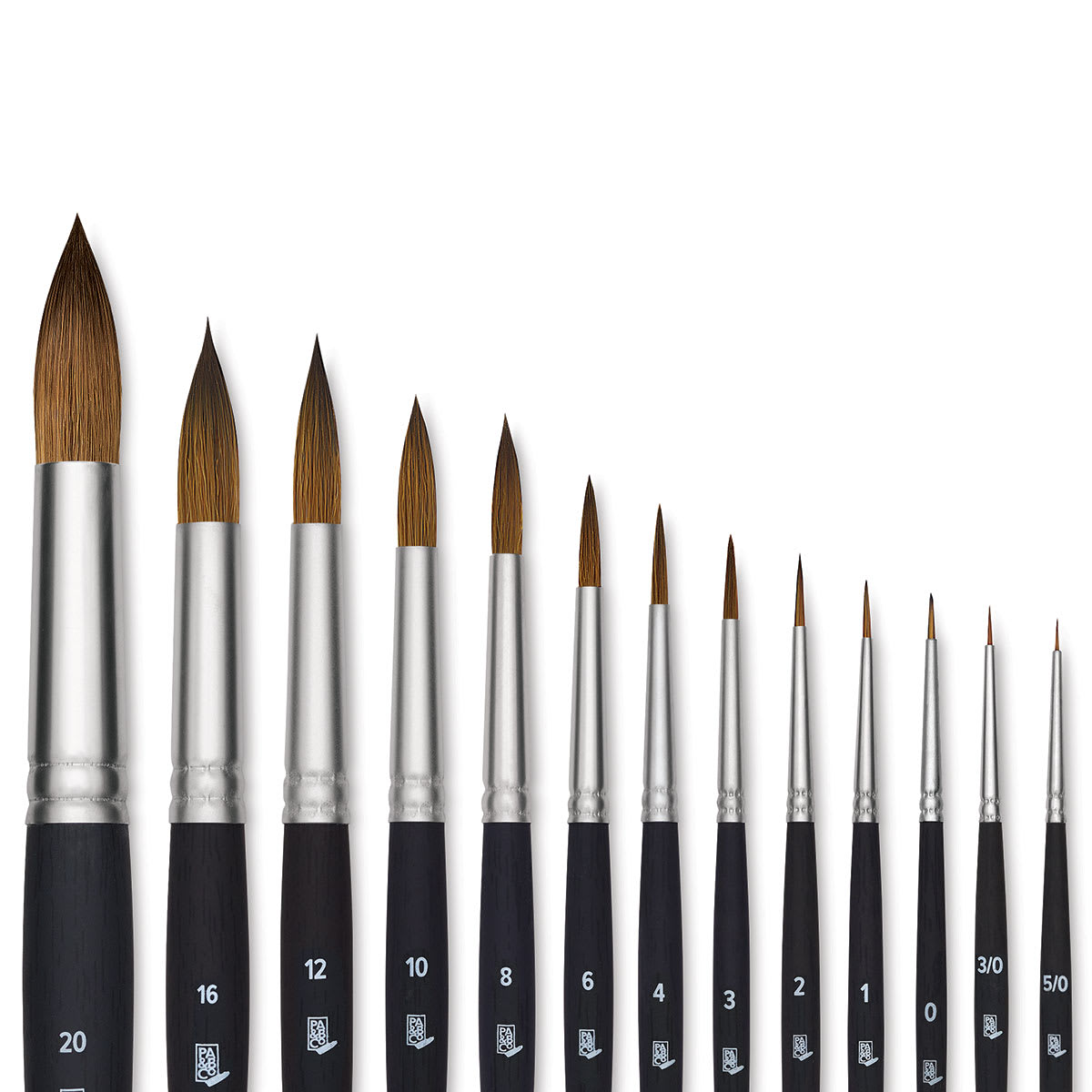 Princeton Aqua Elite Series 4850 Synthetic Brushes and Set - Close-up of Brush Sizes 20 through 5/0 Princeton Aqua Elite Series 4850 Synthetic Brushes and Set - Close-up of Brush Sizes 20 through 5/0