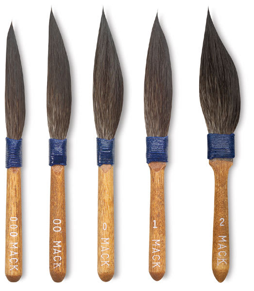 Mack Sword Striping Brush - 5 Sizes of Striping Brush shown vertically