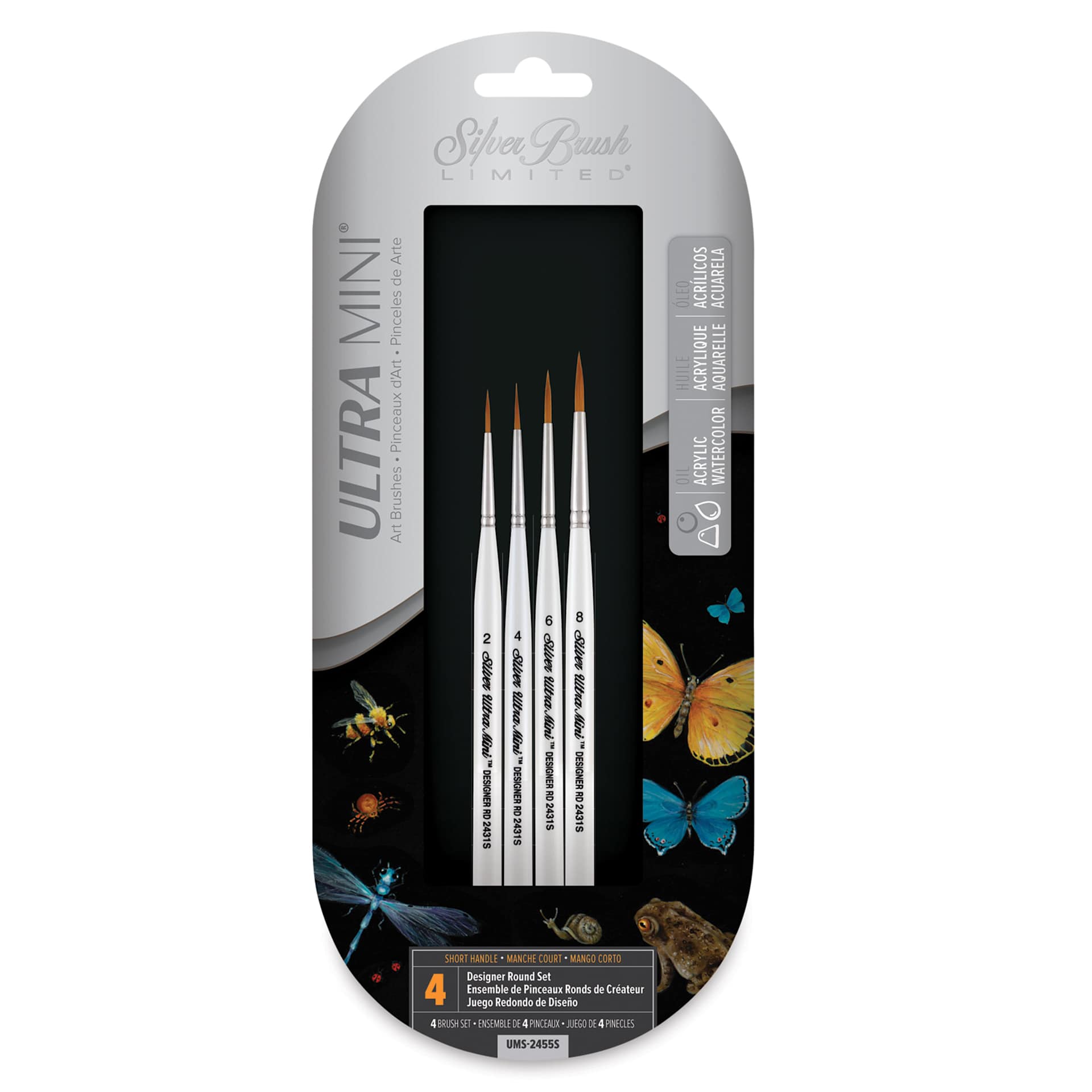 Silver Brush Ultra-Mini Brush Set - Ultimate Round Brushes, Set of 4 front of package Silver Brush Ultra-Mini Brush Set - Ultimate Round Brushes, Set of 4 front of package
