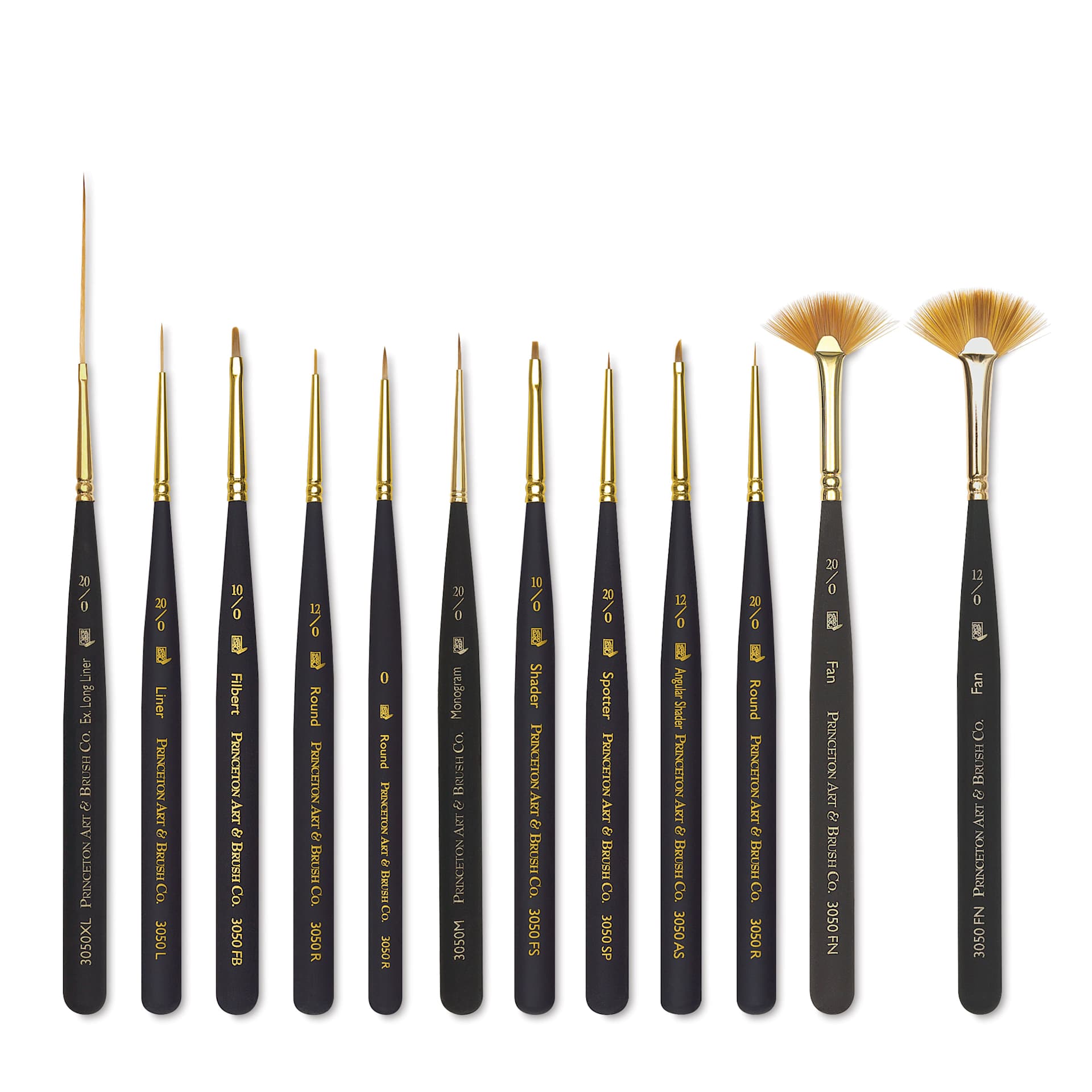 Princeton Mini Brush Set - Mini Handle, Set of 12, close-up Princeton Mini Brush Set - Mini Handle, Set of 12, close-up