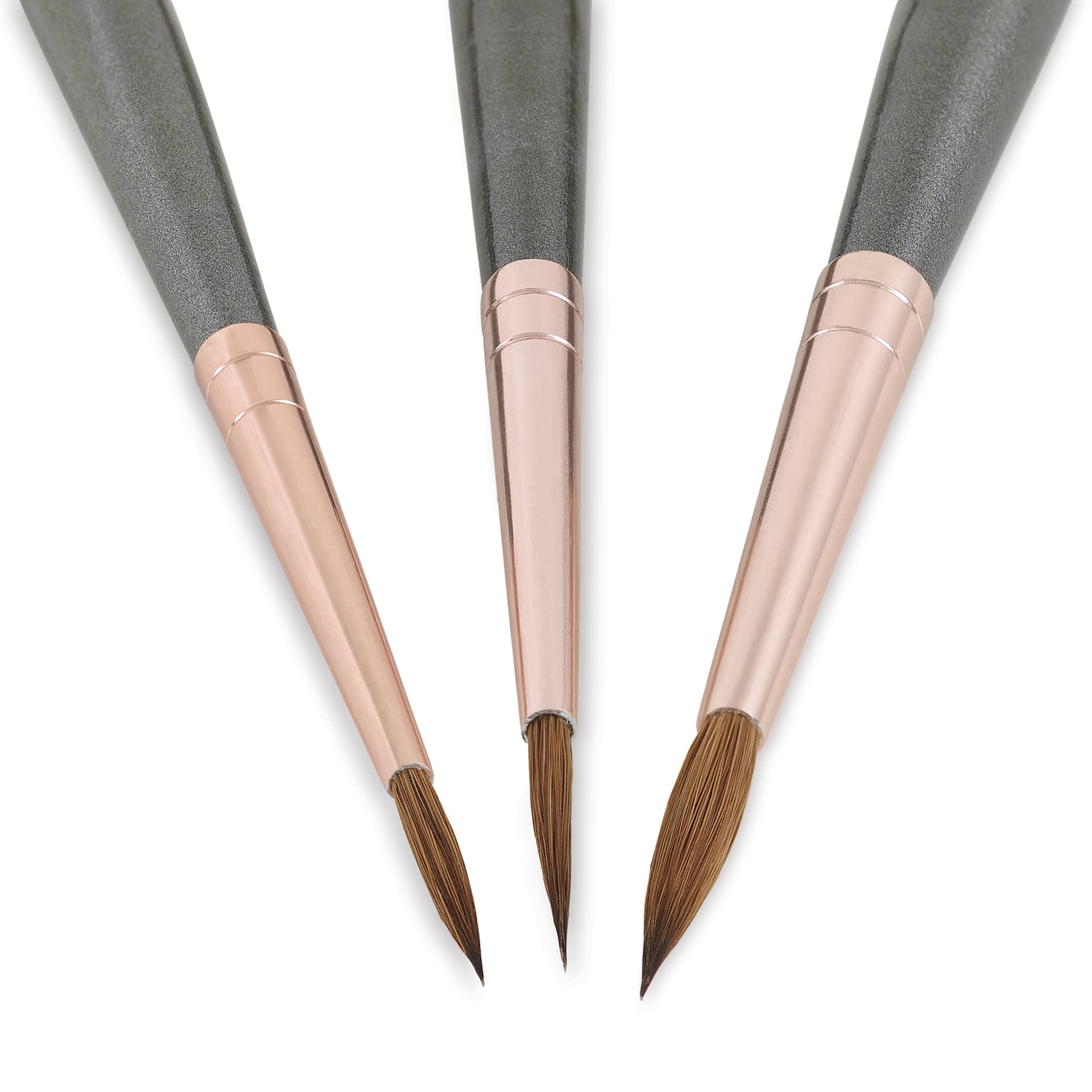 Da Vinci Maestro Kolinsky Miniature Brushes - Extra Long, Round Pointed, Set of 3, close-up Da Vinci Maestro Kolinsky Miniature Brushes - Extra Long, Round Pointed, Set of 3, close-up