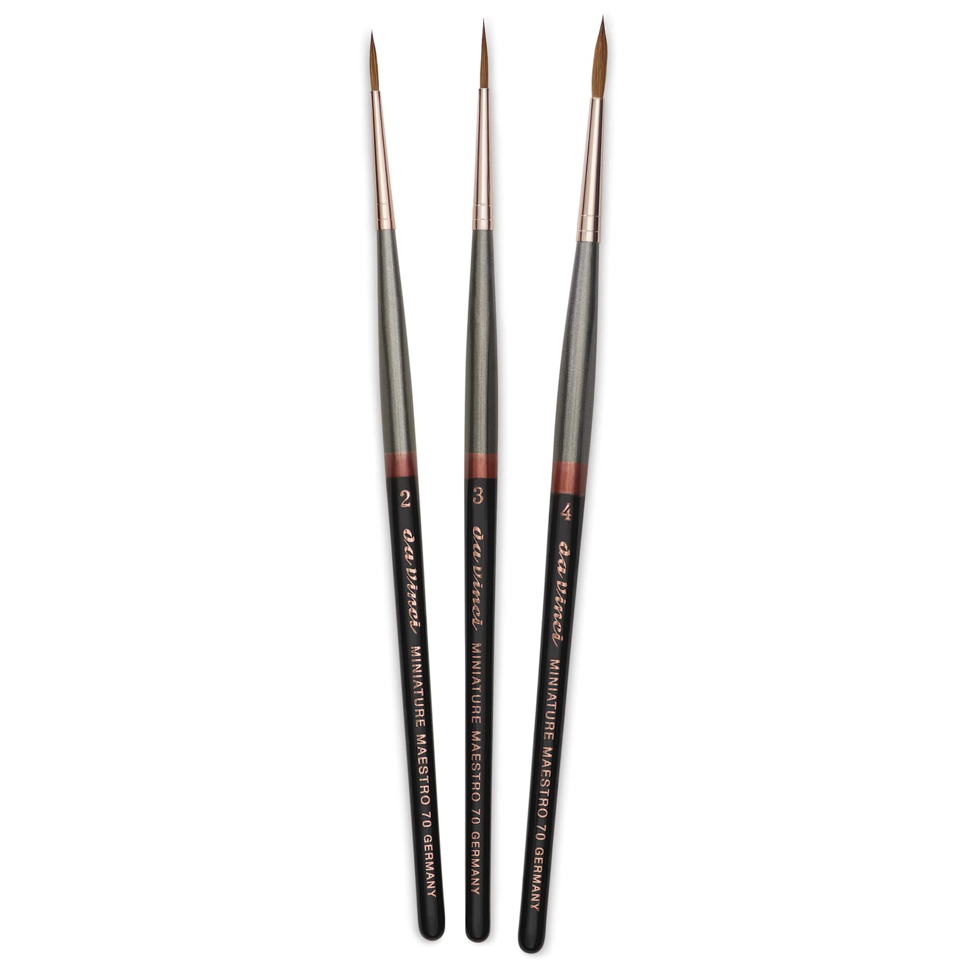 Da Vinci Maestro Kolinsky Miniature Brushes - Extra Long, Round Pointed, Set of 3 Da Vinci Maestro Kolinsky Miniature Brushes - Extra Long, Round Pointed, Set of 3