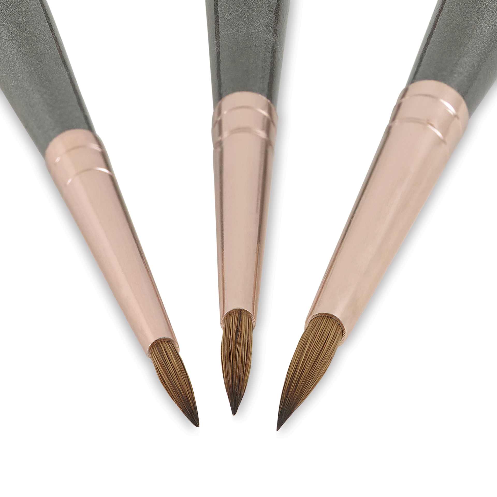 Da Vinci Maestro Kolinsky Miniature Brushes - Short, Round Pointed, Set of 3, close-up Da Vinci Maestro Kolinsky Miniature Brushes - Short, Round Pointed, Set of 3, close-up