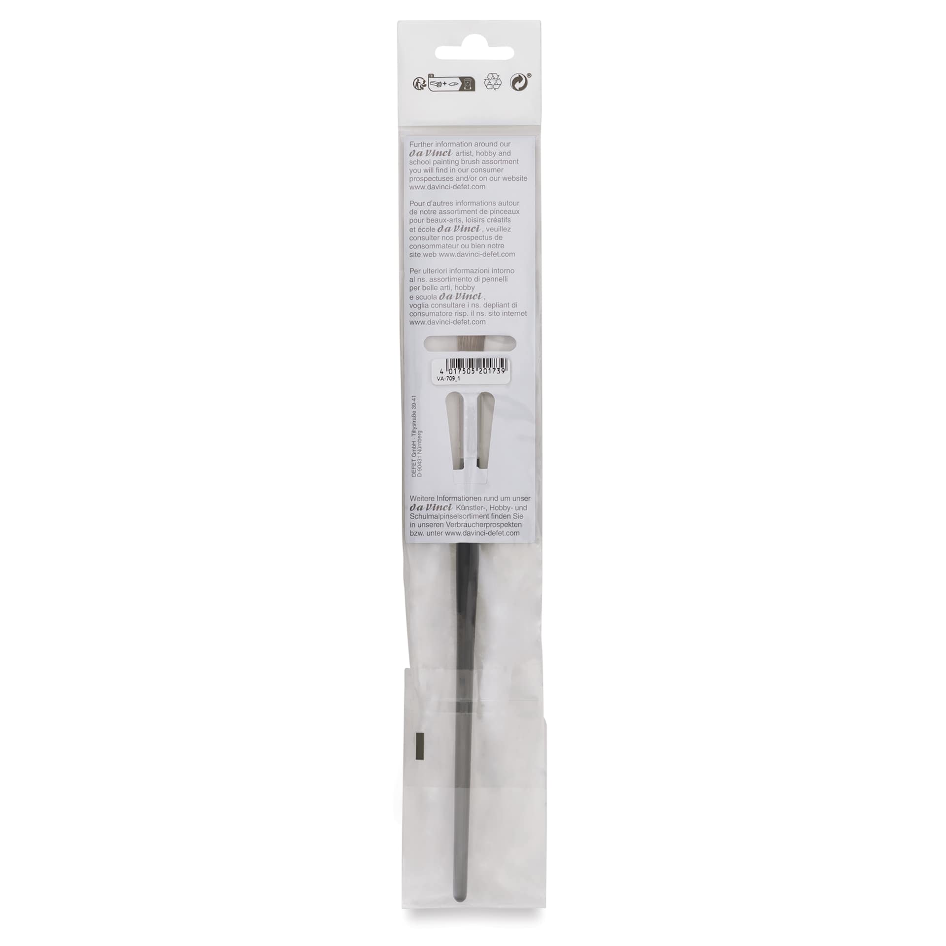 Da Vinci Kazan Squirrel Striper Brush - Sword Striper, Size 1, back of the packaging Da Vinci Kazan Squirrel Striper Brush - Sword Striper, Size 1, back of the packaging