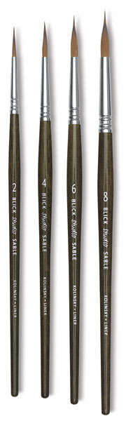 Blick Studio Sable Brushes - Four Extra Pointed Round Brushes upright
