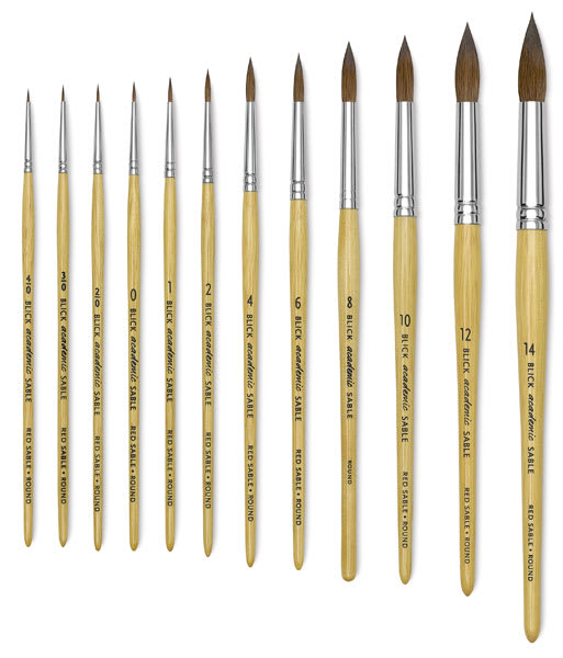 Blick Academic Sable Brushes - Several sizes of Round Brushes shown upright