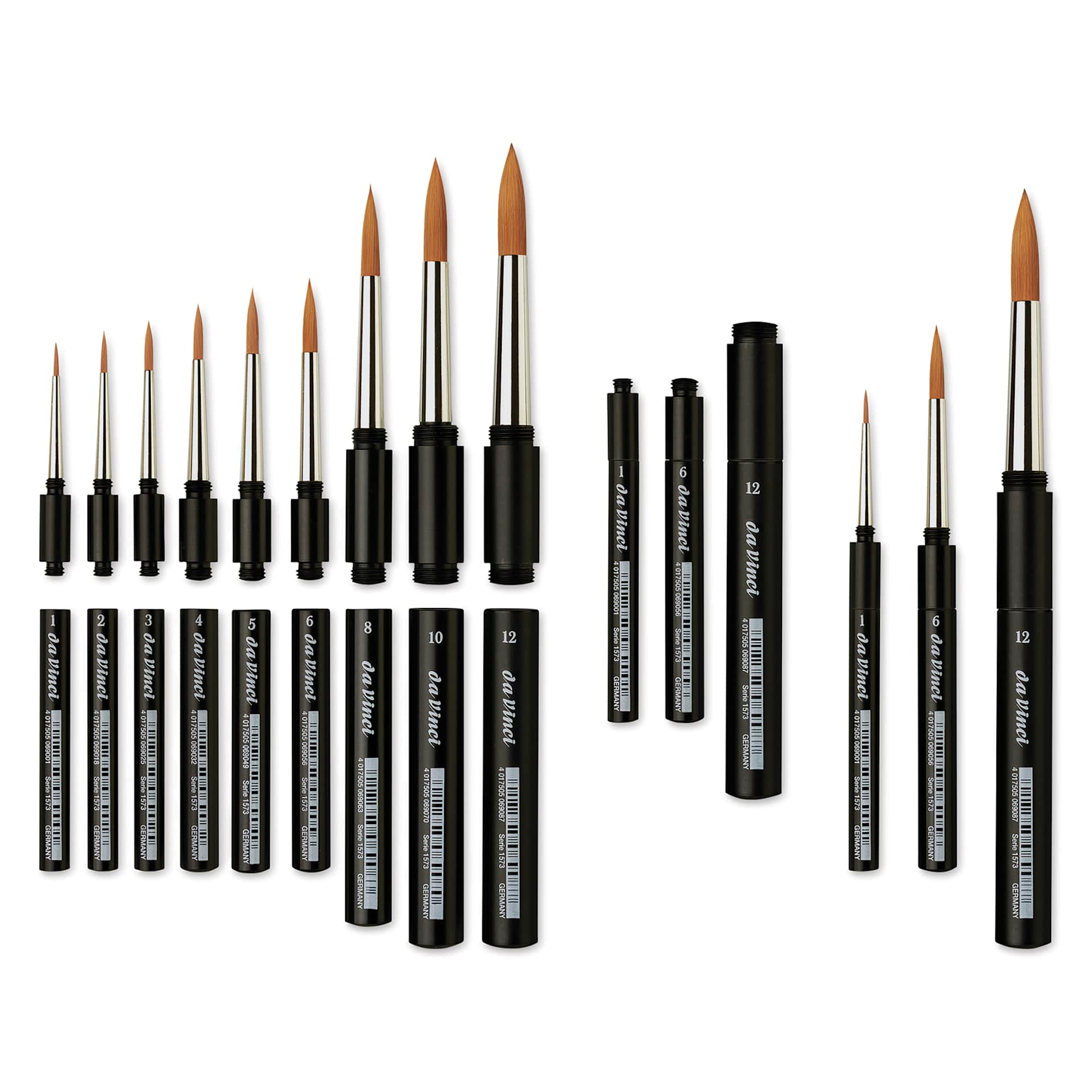Da Vinci Cosmotop Spin Travel Brushes, various sizes shown