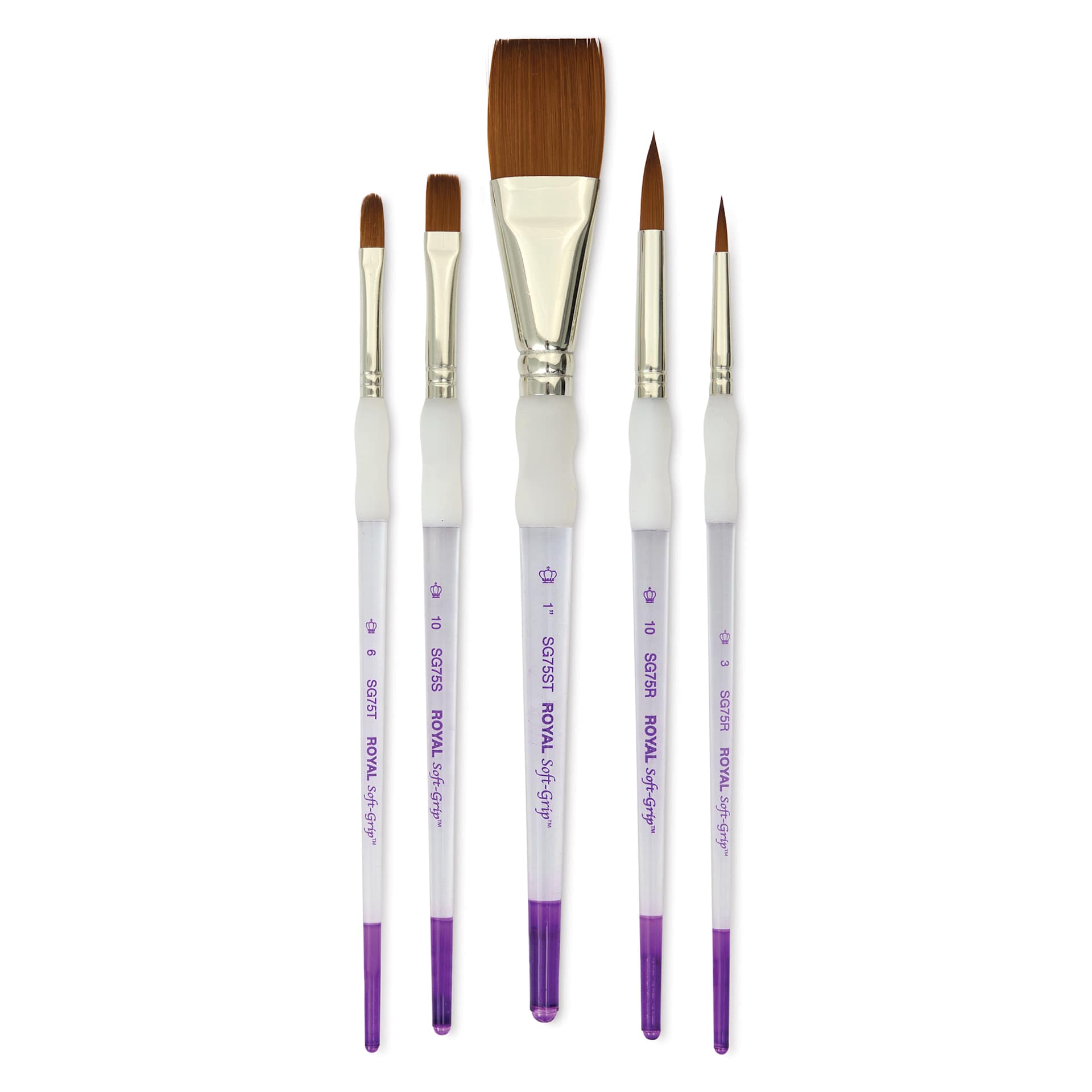 Royal & Langnickel Soft Grip Synthetic Sable Brushes - Flat Variety, Short Handle, Set of 5 Royal & Langnickel Soft Grip Synthetic Sable Brushes - Flat Variety, Short Handle, Set of 5