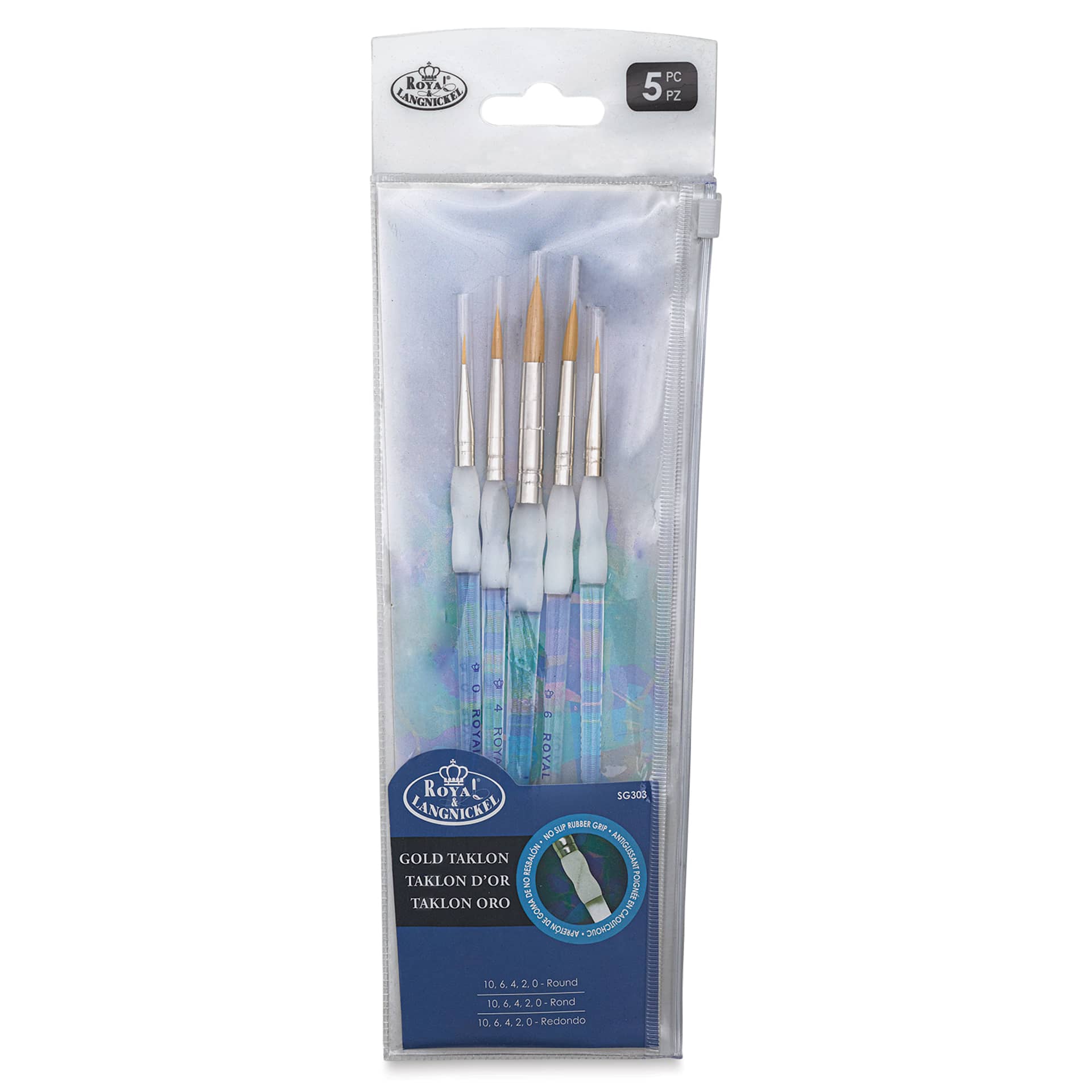 Royal Langnickel Soft Grip Golden Taklon Brush Set - Round, Short Handle, Set of 5