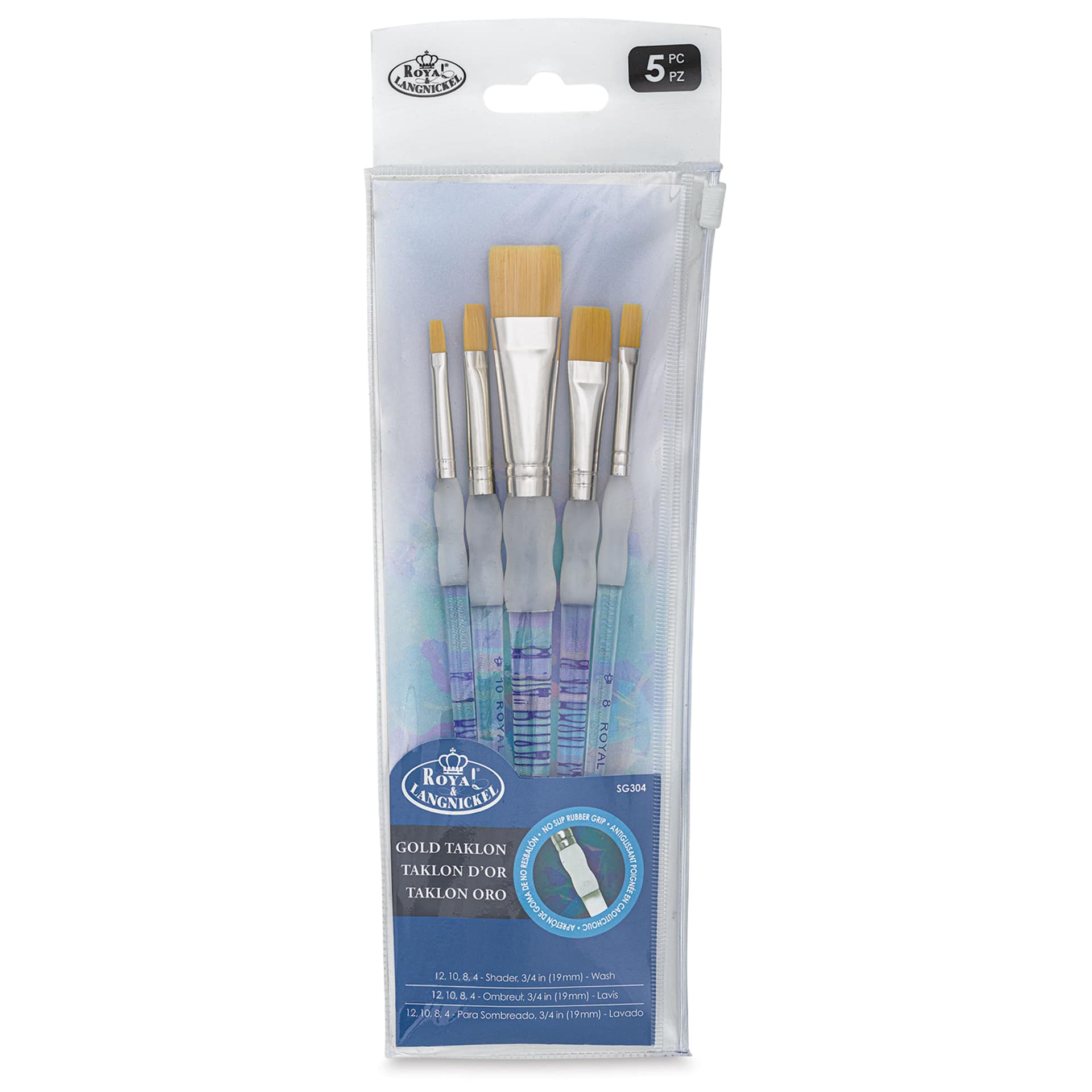 Royal Langnickel Soft Grip Golden Taklon Brush Set - Flat, Short Handle, Set of 5