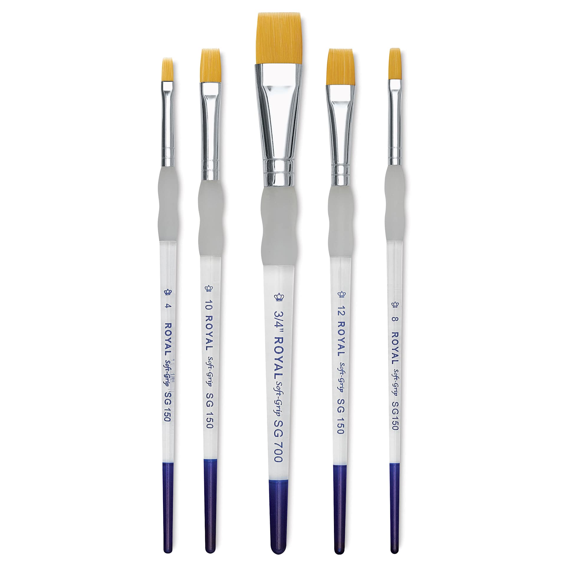 Royal Langnickel Soft Grip Golden Taklon Brush Set - Flat, Short Handle, Set of 5