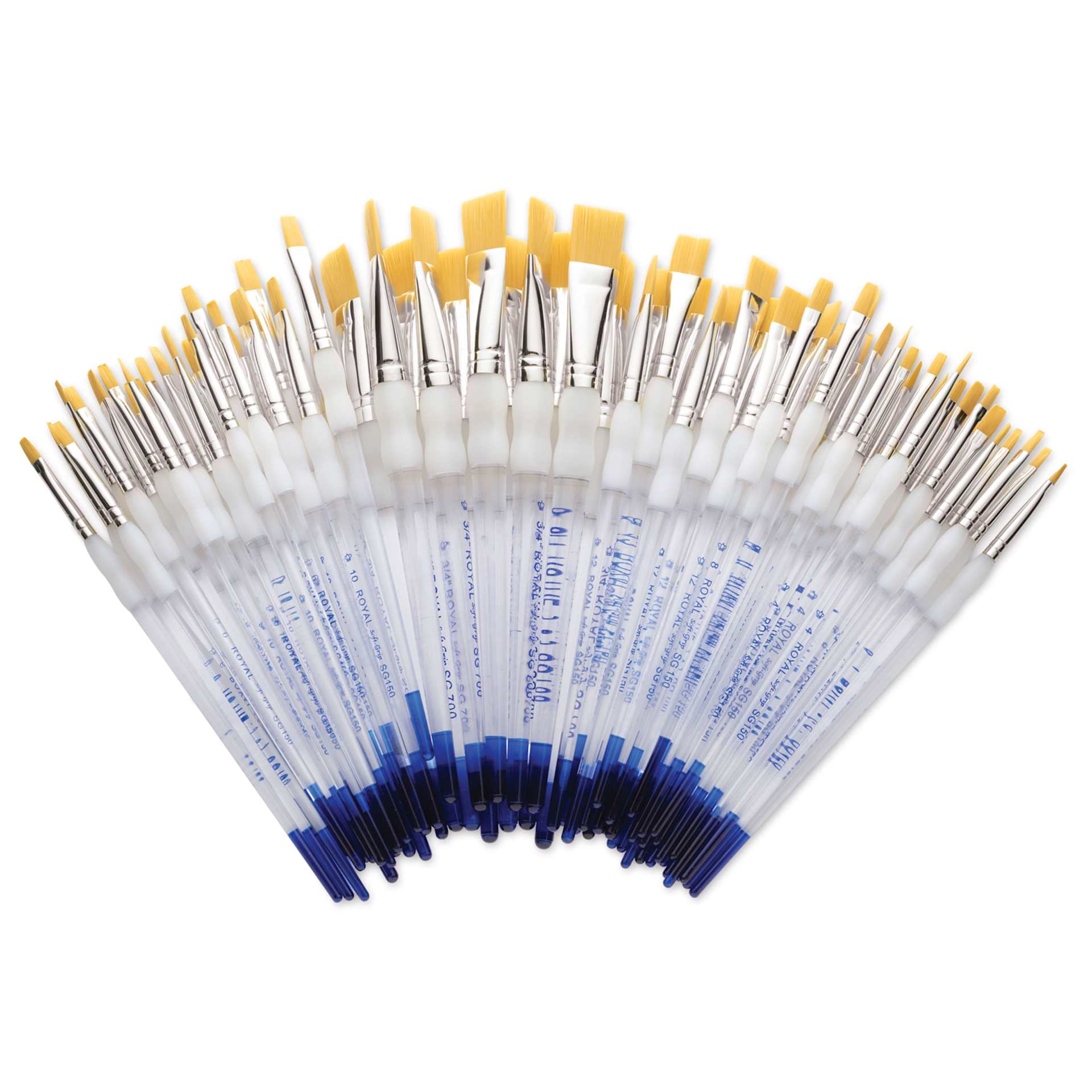 Royal Langnickel Soft Grip Golden Taklon Brush Set - Flats, Set of 72
