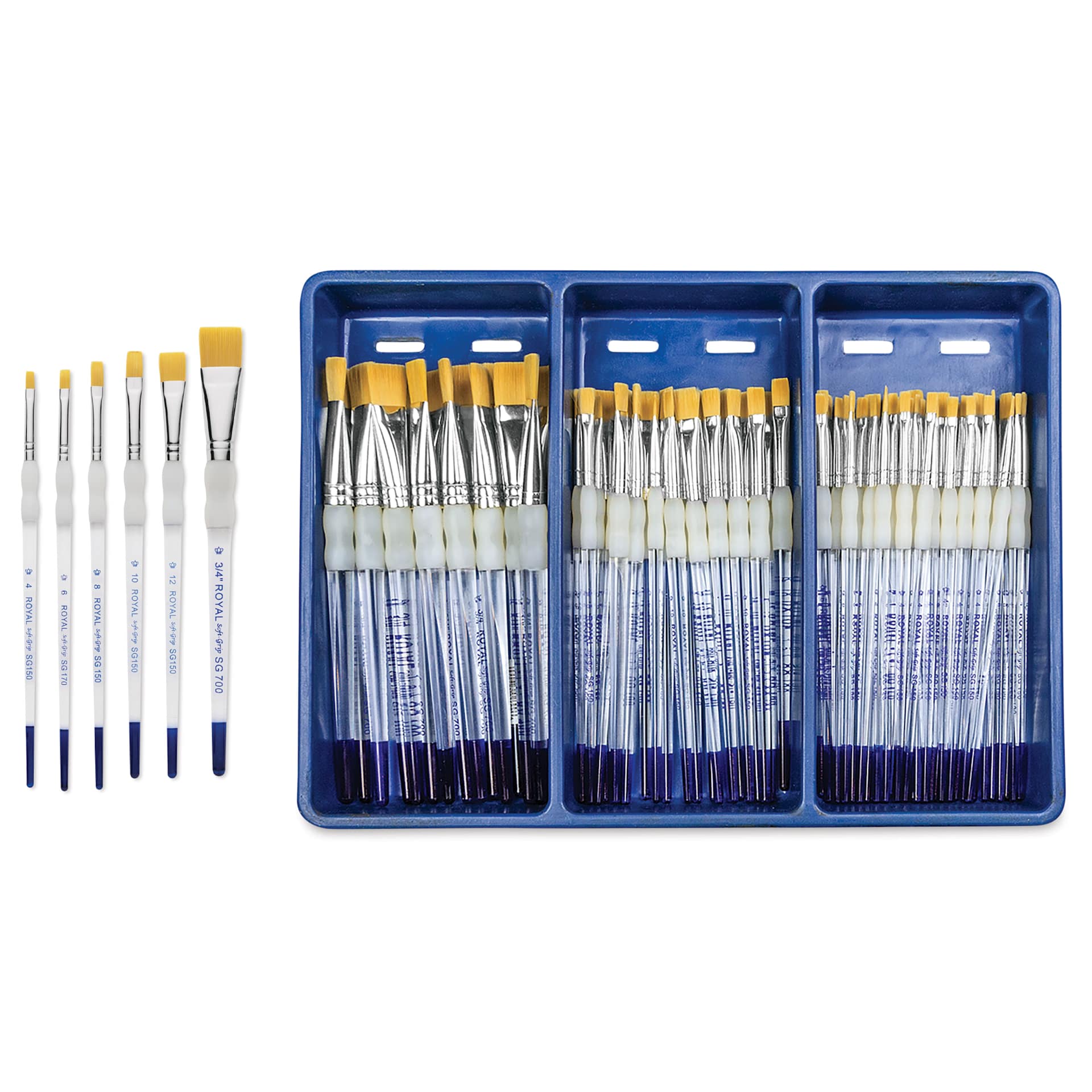 Royal Langnickel Soft Grip Golden Taklon Brush Set - Flats, Set of 72