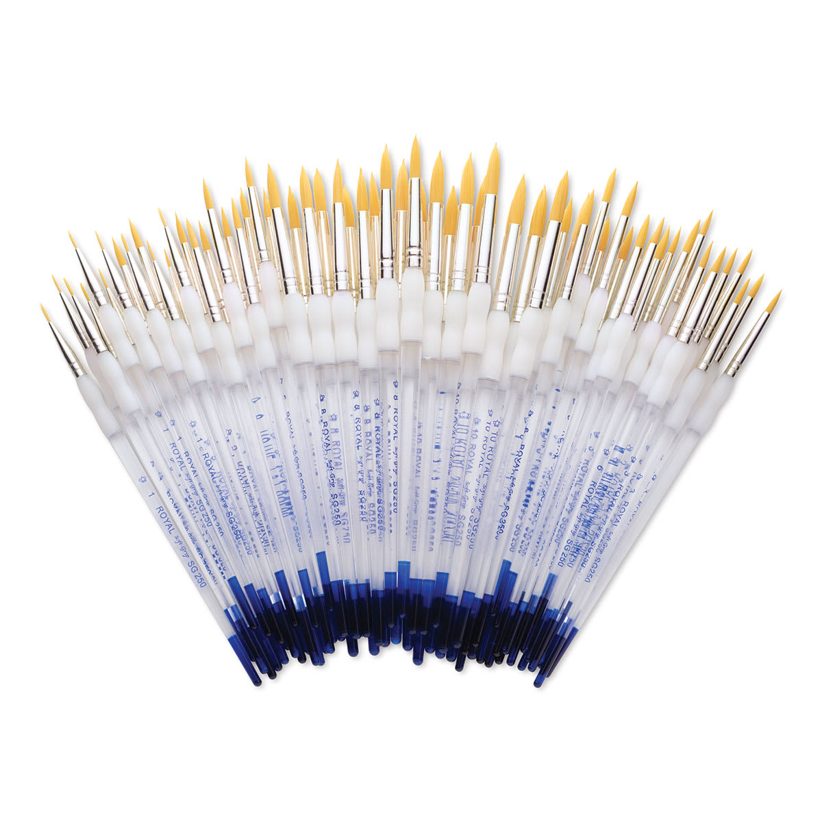 Royal Langnickel Soft Grip Golden Taklon Brush Set - Rounds, Set of 72 (brushes removed from tray)