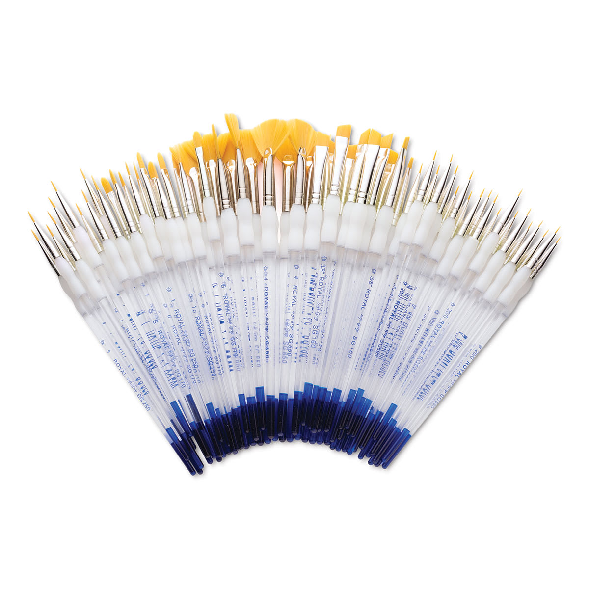 Royal Langnickel Soft Grip Golden Taklon Brush Set - General Assortment, Set of 72 (brushe without tray)
