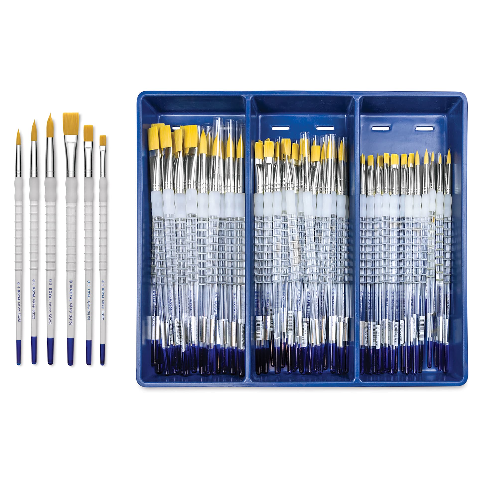 Royal Langnickel Soft Grip Golden Taklon Brush Set - Class Pack, Flats and Rounds, Set of 72