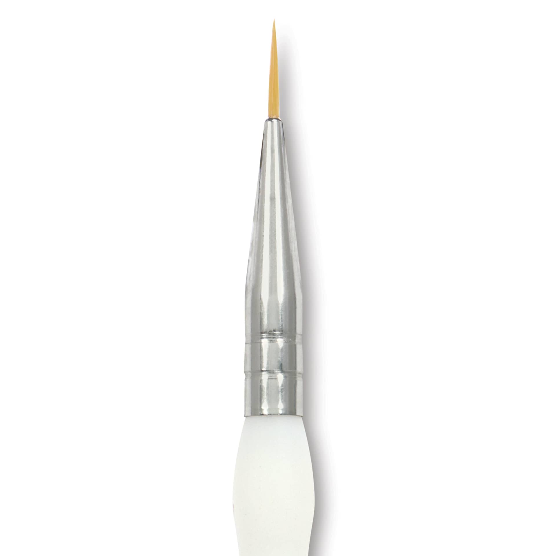 Royal & Langnickel Soft Grip Golden Taklon Brush - Short Liner, Short Handle, Size 5/0, view of ferrule and tip