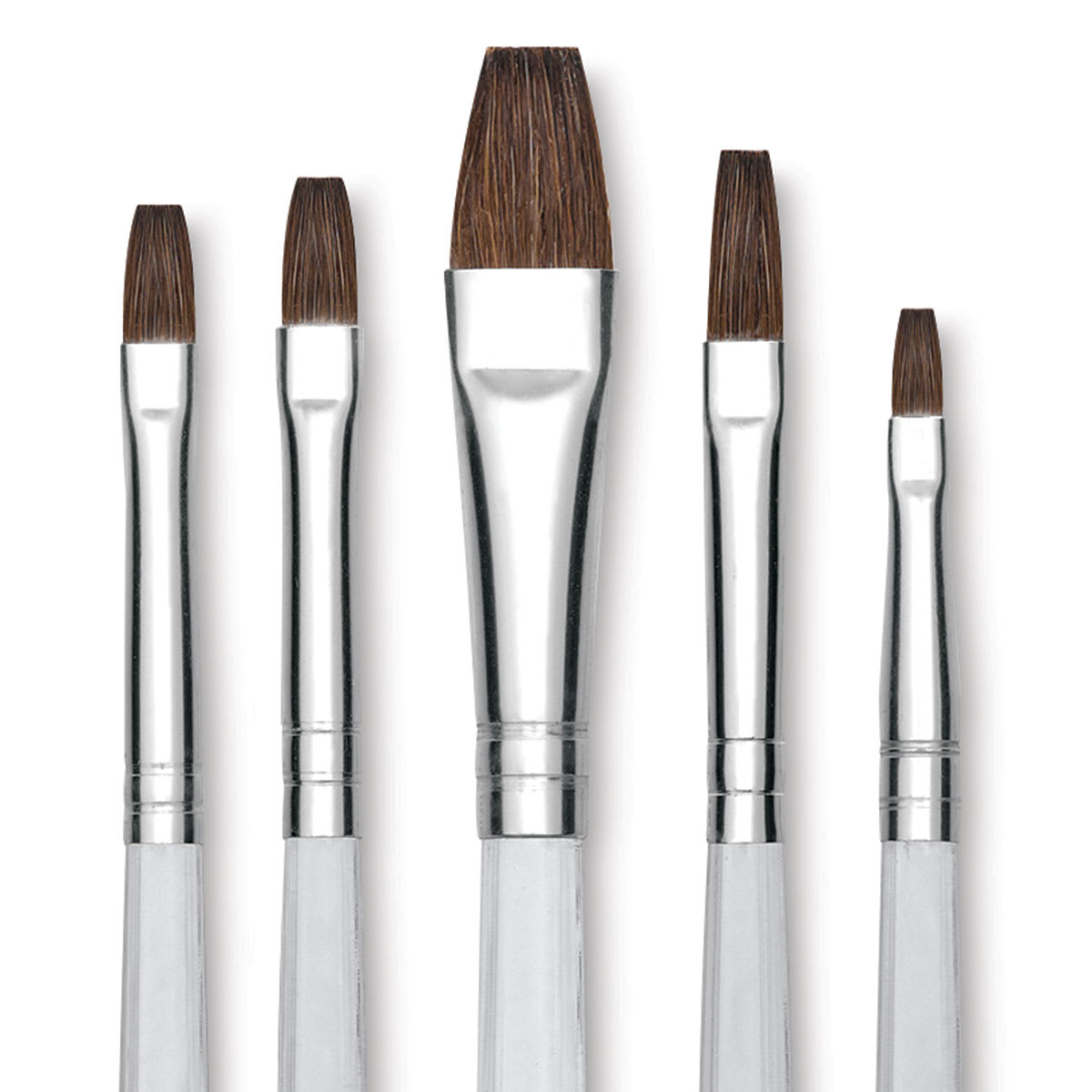 Royal Langnickel Clear Choice Brush Set - Soft Natural Hair, Flat, Set of 60, Short Handle (close-up of brushes)