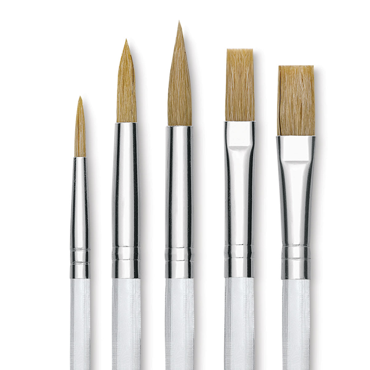 Royal Langnickel Clear Choice Brush Set - White Bristle, Round/Flat, Set of 60, Short Handle (brushes up close) Royal Langnickel Clear Choice Brush Set - White Bristle, Round/Flat, Set of 60, Short Handle (brushes up close)