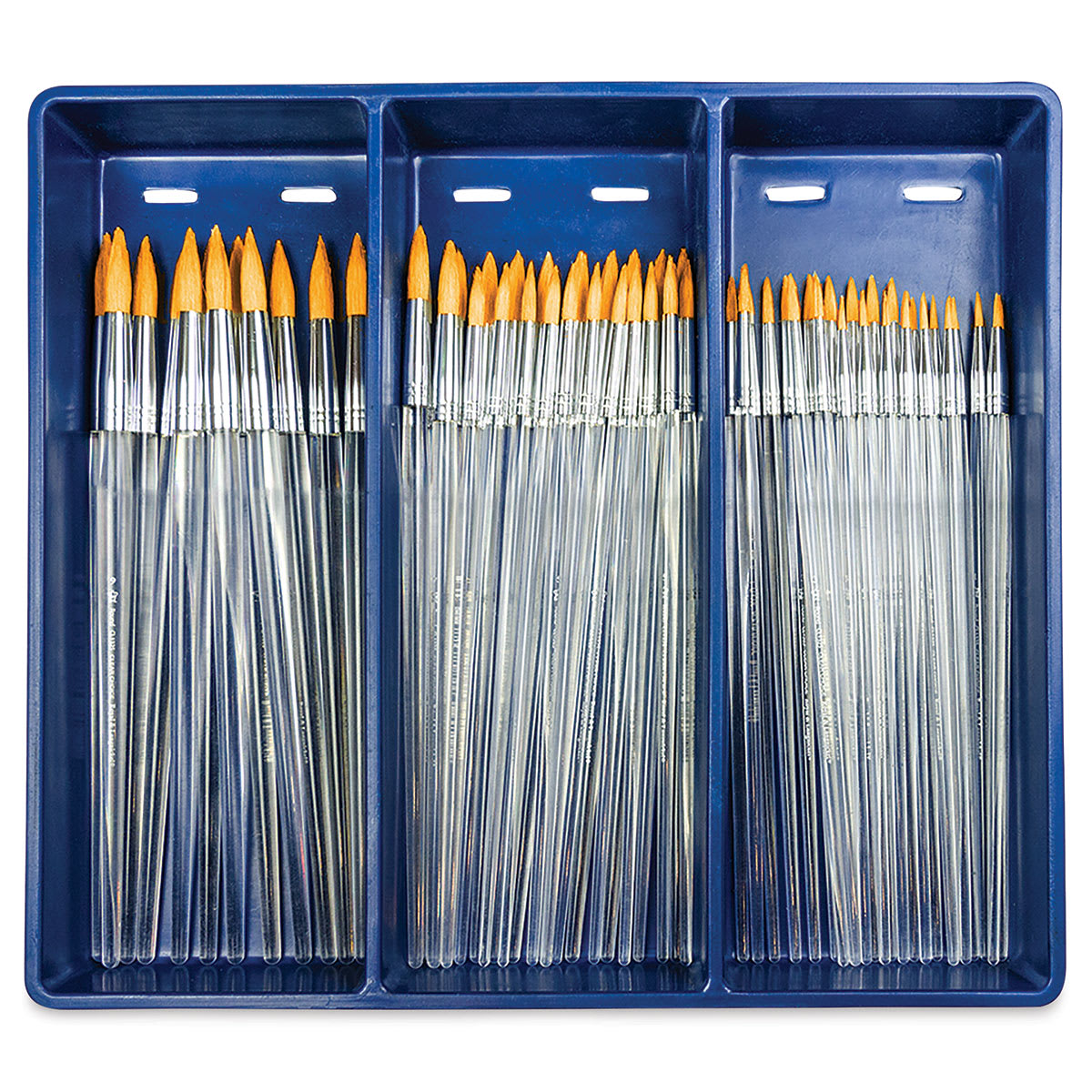 Royal Langnickel Clear Choice Brush Set - Golden Taklon, Round, Set of 60, Long Handle, in open packaging